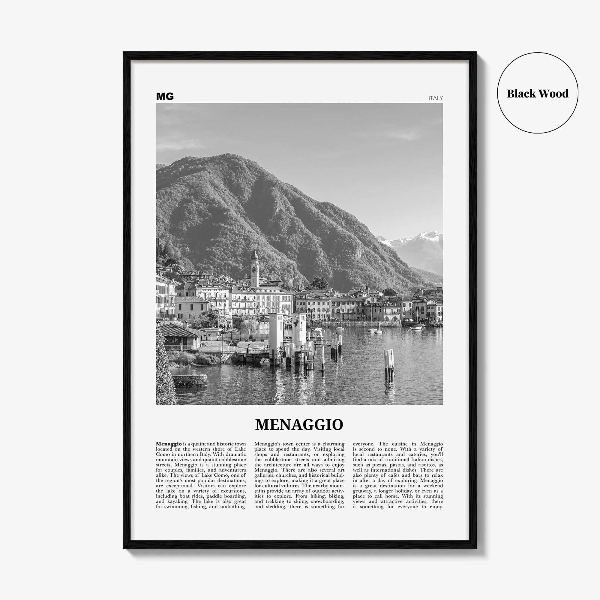 Menaggio Print Black and White No 1, Menaggio Wall Art, Menaggio Poster, Menaggio Photo, Menaggio Wall Décor, Menaggio Map, Italy