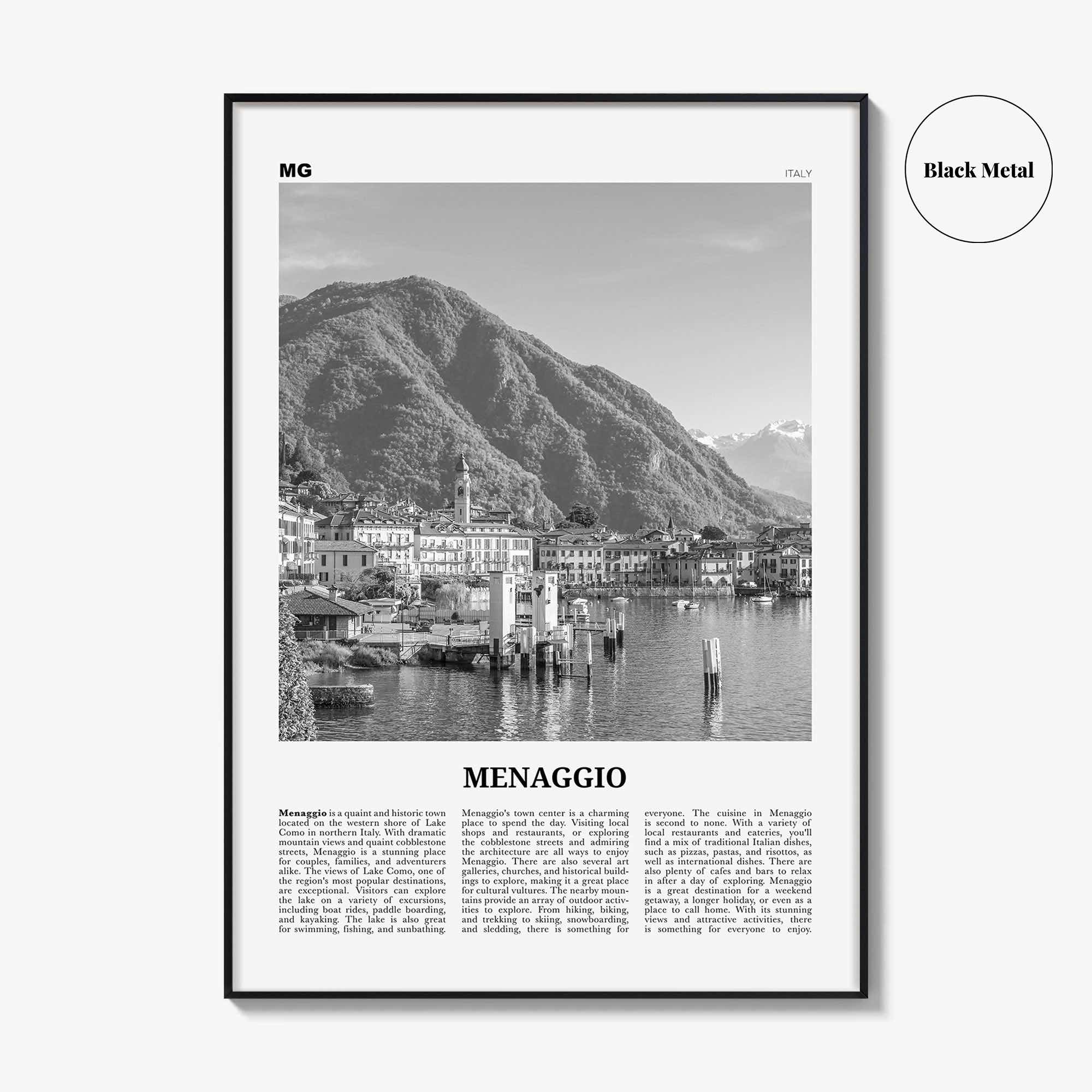 Menaggio Print Black and White No 1, Menaggio Wall Art, Menaggio Poster, Menaggio Photo, Menaggio Wall Décor, Menaggio Map, Italy