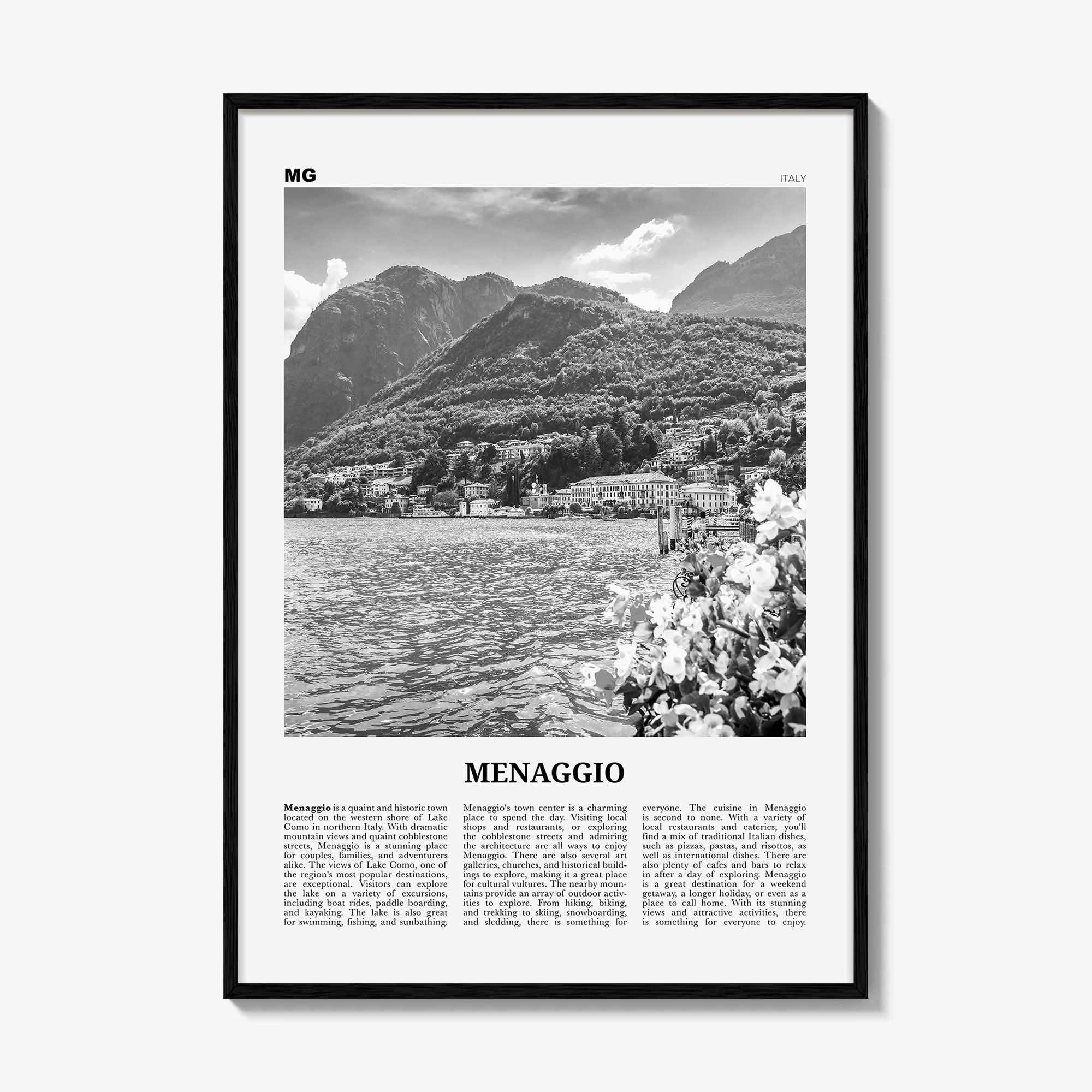 Menaggio Print Black and White No 2, Menaggio Wall Art, Menaggio Poster, Menaggio Photo, Menaggio Wall Décor, Menaggio Map, Italy