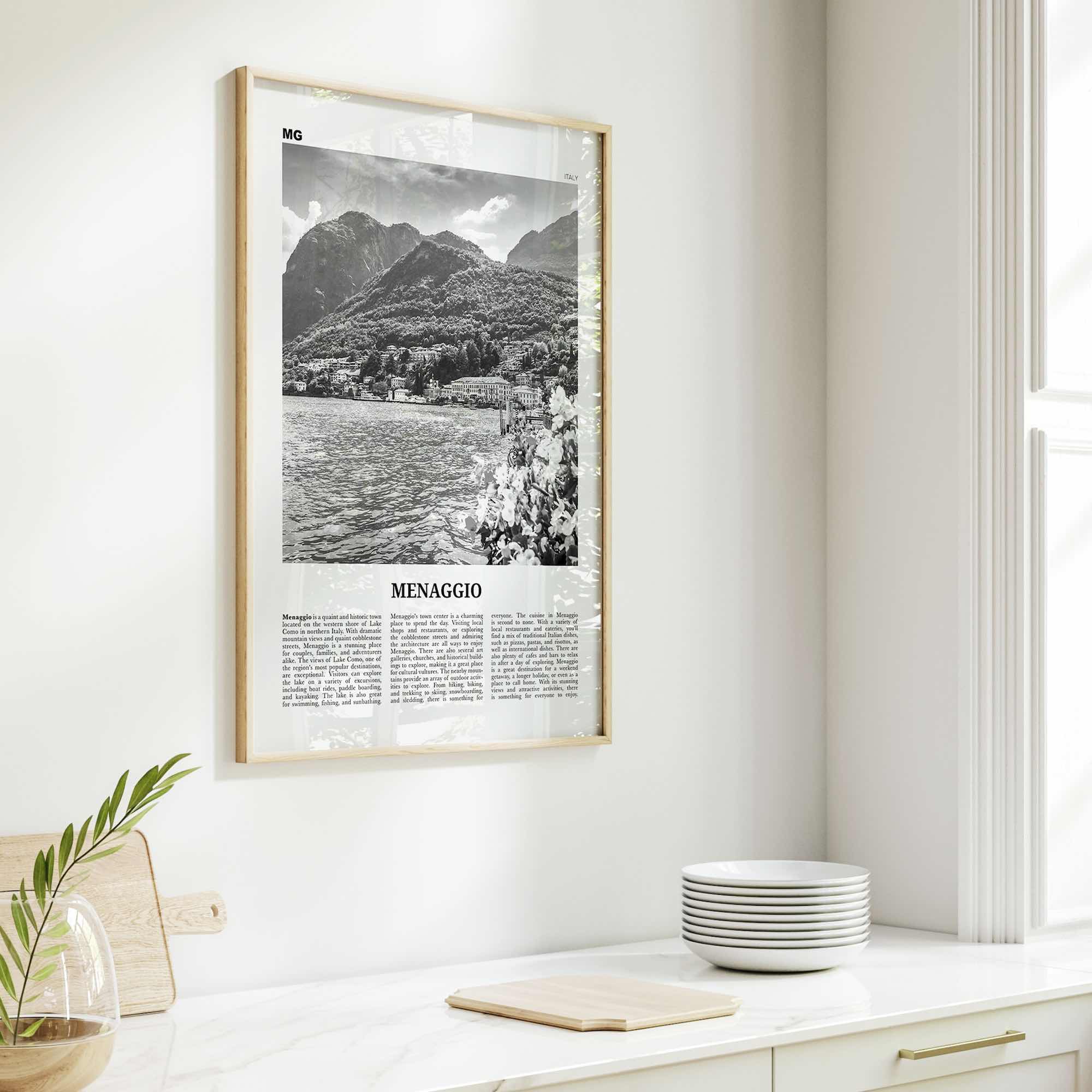 Menaggio Print Black and White No 2, Menaggio Wall Art, Menaggio Poster, Menaggio Photo, Menaggio Wall Décor, Menaggio Map, Italy