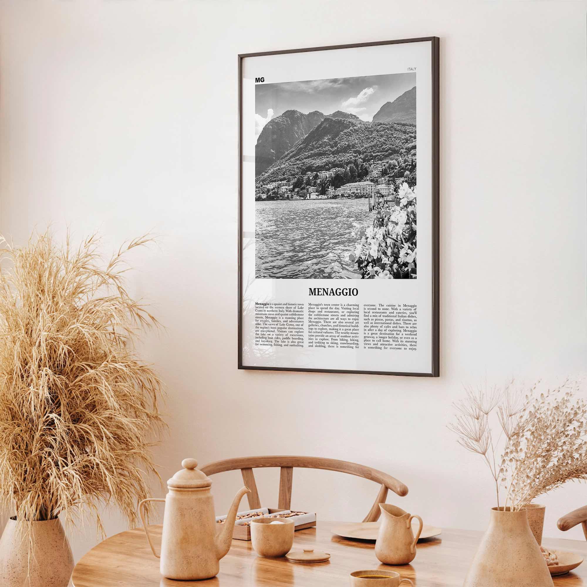 Menaggio Print Black and White No 2, Menaggio Wall Art, Menaggio Poster, Menaggio Photo, Menaggio Wall Décor, Menaggio Map, Italy