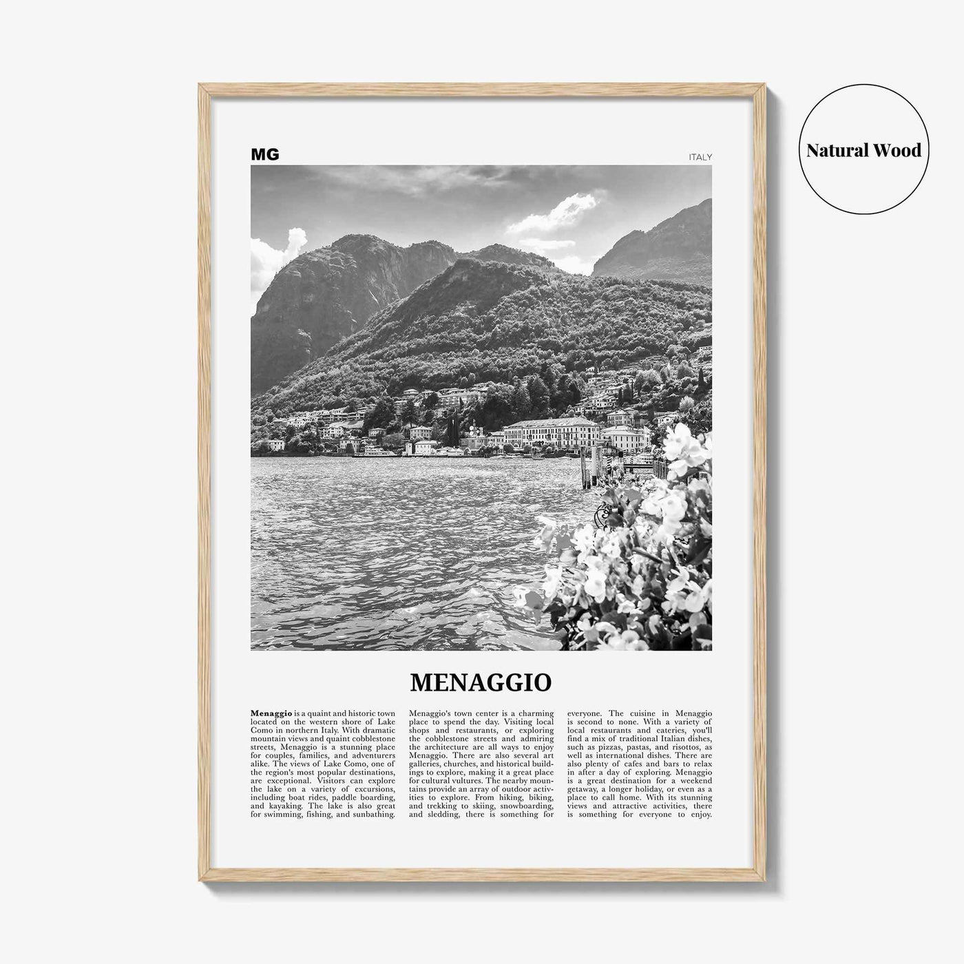 Menaggio Print Black and White No 2, Menaggio Wall Art, Menaggio Poster, Menaggio Photo, Menaggio Wall Décor, Menaggio Map, Italy