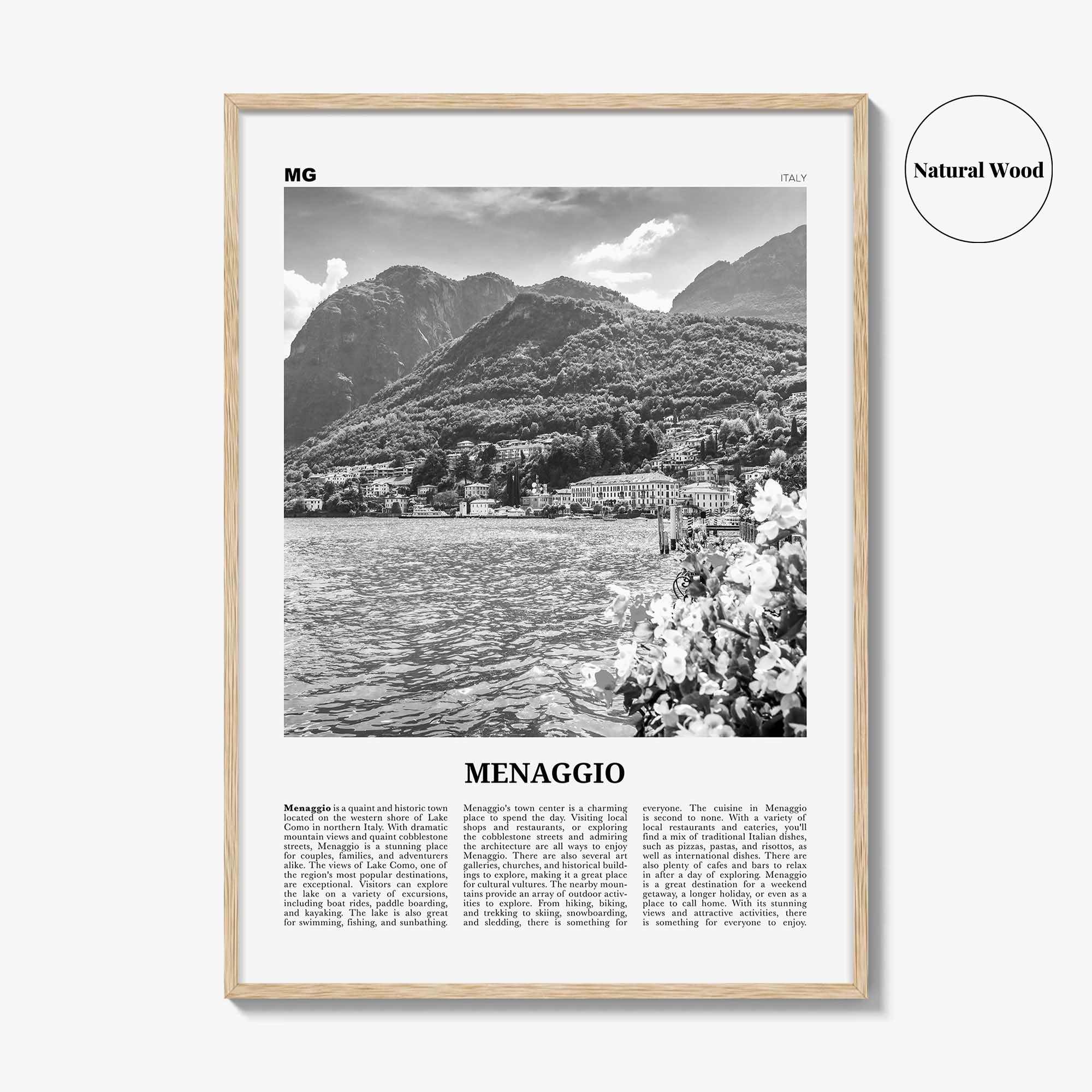 Menaggio Print Black and White No 2, Menaggio Wall Art, Menaggio Poster, Menaggio Photo, Menaggio Wall Décor, Menaggio Map, Italy