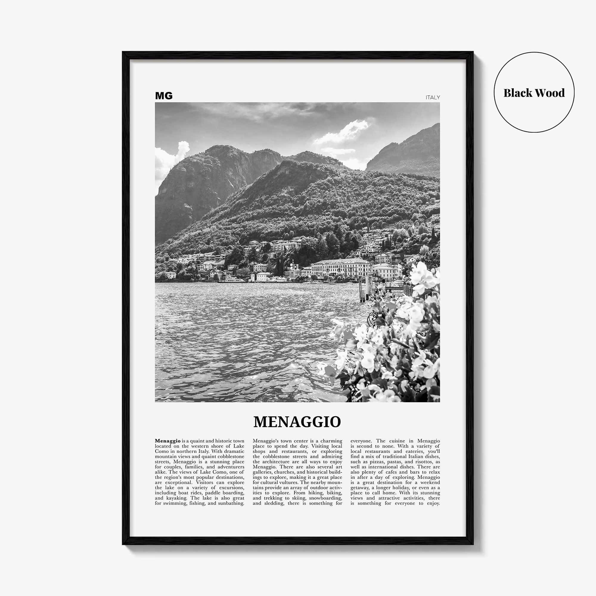 Menaggio Print Black and White No 2, Menaggio Wall Art, Menaggio Poster, Menaggio Photo, Menaggio Wall Décor, Menaggio Map, Italy
