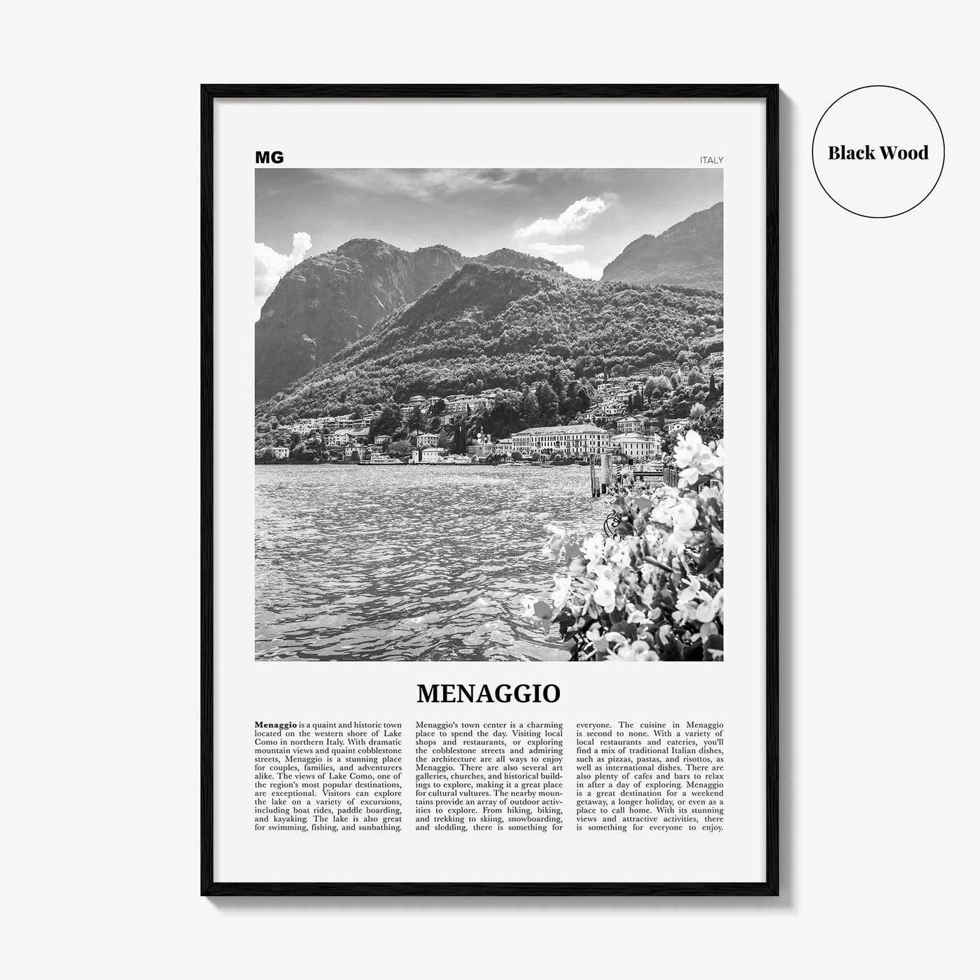 Menaggio Print Black and White No 2, Menaggio Wall Art, Menaggio Poster, Menaggio Photo, Menaggio Wall Décor, Menaggio Map, Italy