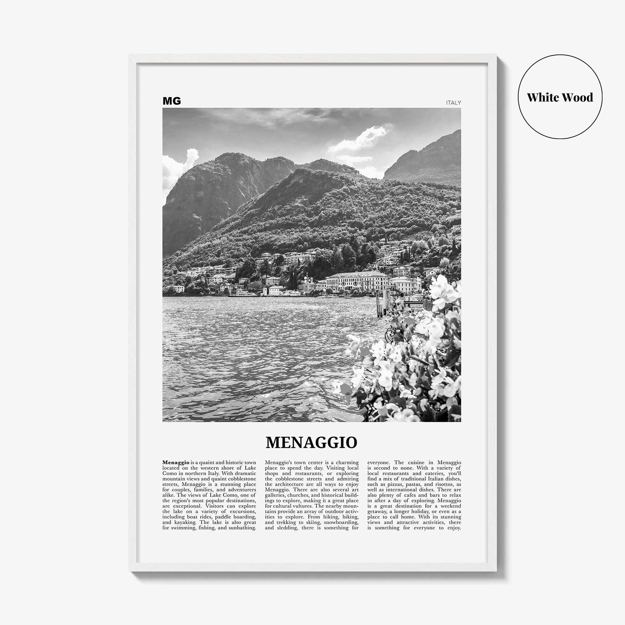 Menaggio Print Black and White No 2, Menaggio Wall Art, Menaggio Poster, Menaggio Photo, Menaggio Wall Décor, Menaggio Map, Italy