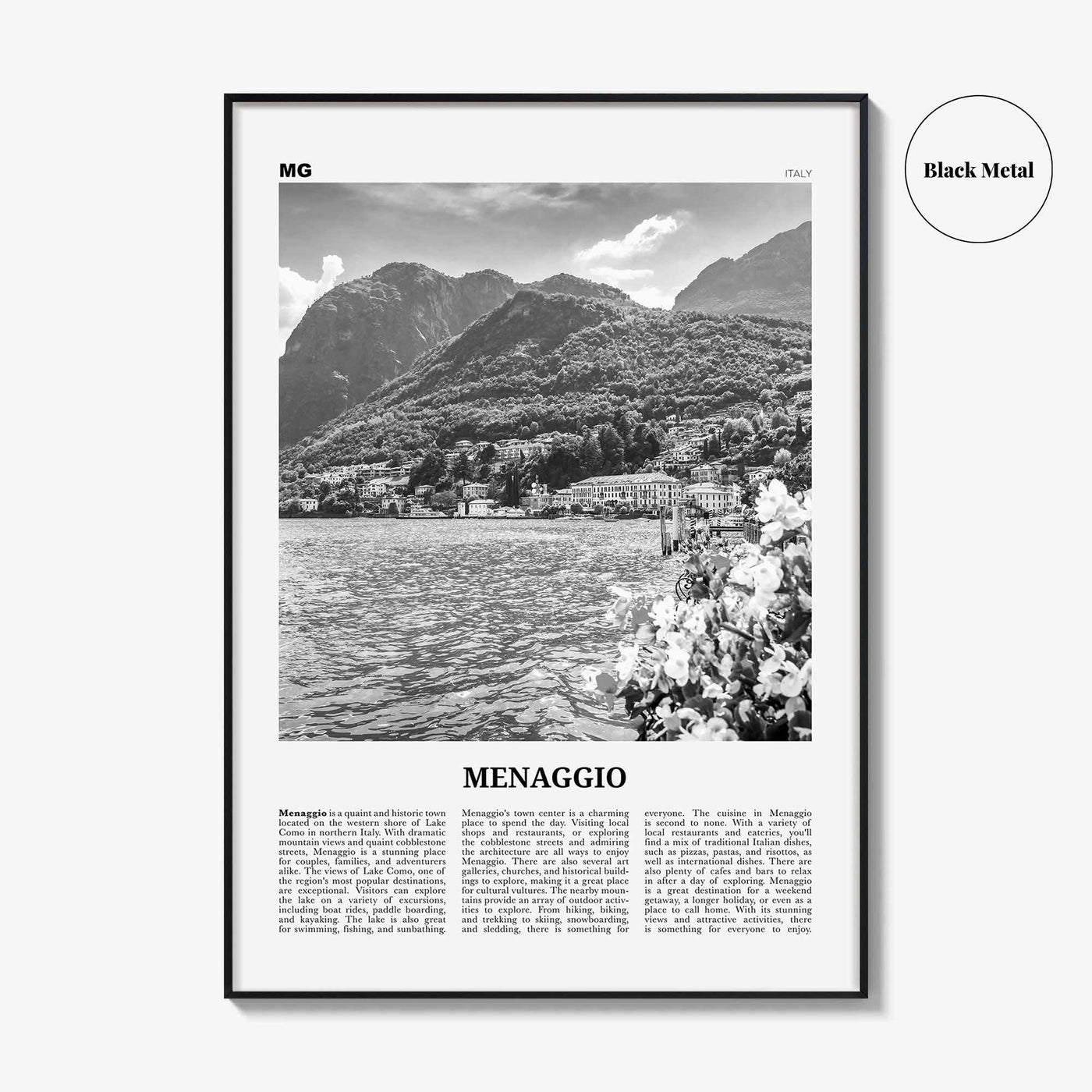 Menaggio Print Black and White No 2, Menaggio Wall Art, Menaggio Poster, Menaggio Photo, Menaggio Wall Décor, Menaggio Map, Italy