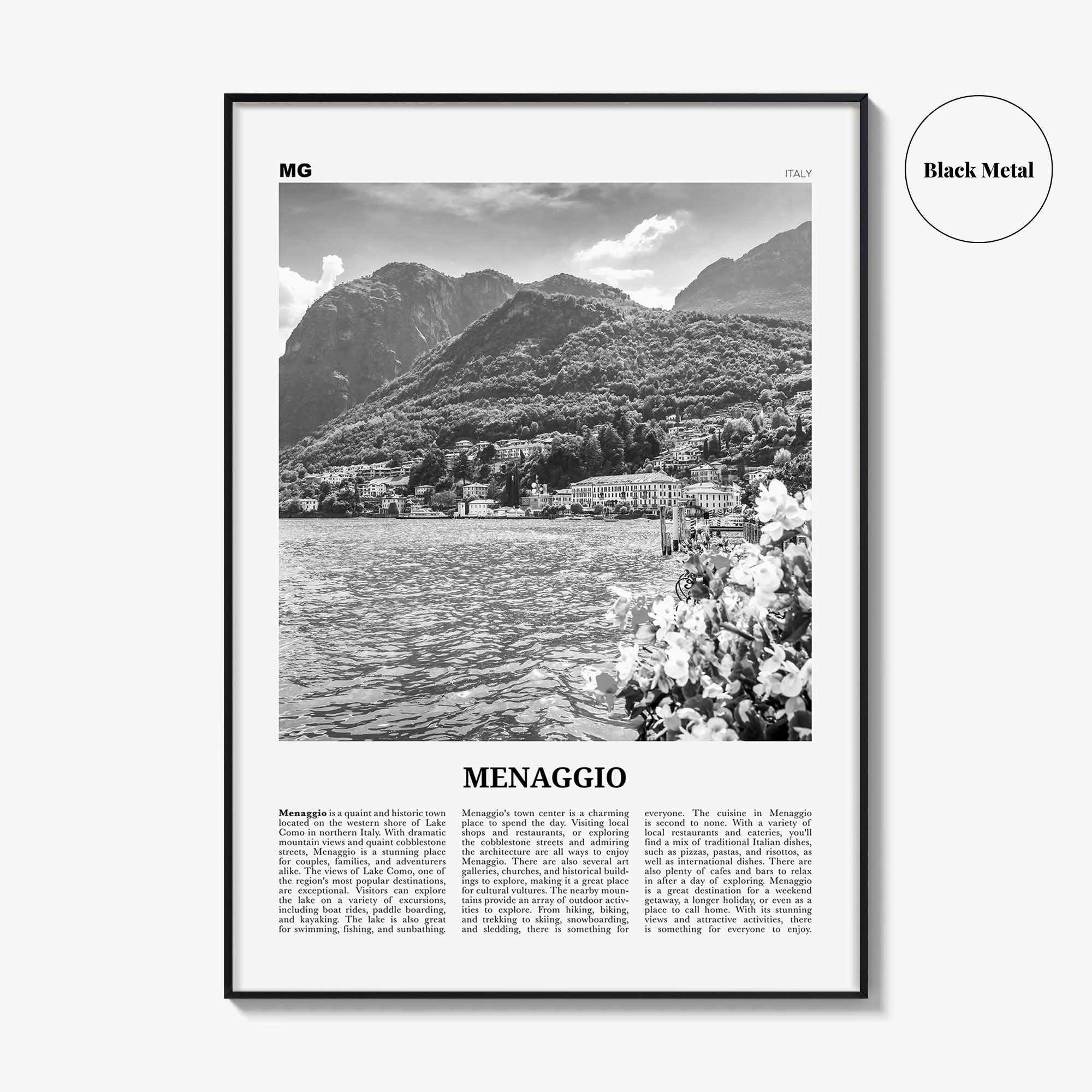 Menaggio Print Black and White No 2, Menaggio Wall Art, Menaggio Poster, Menaggio Photo, Menaggio Wall Décor, Menaggio Map, Italy