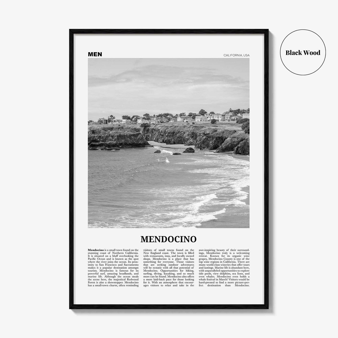 Mendocino Print Black and White, Mendocino Wall Art, Mendocino Poster, Mendocino Photo, Mendocino Wall Décor, California, USA, United States
