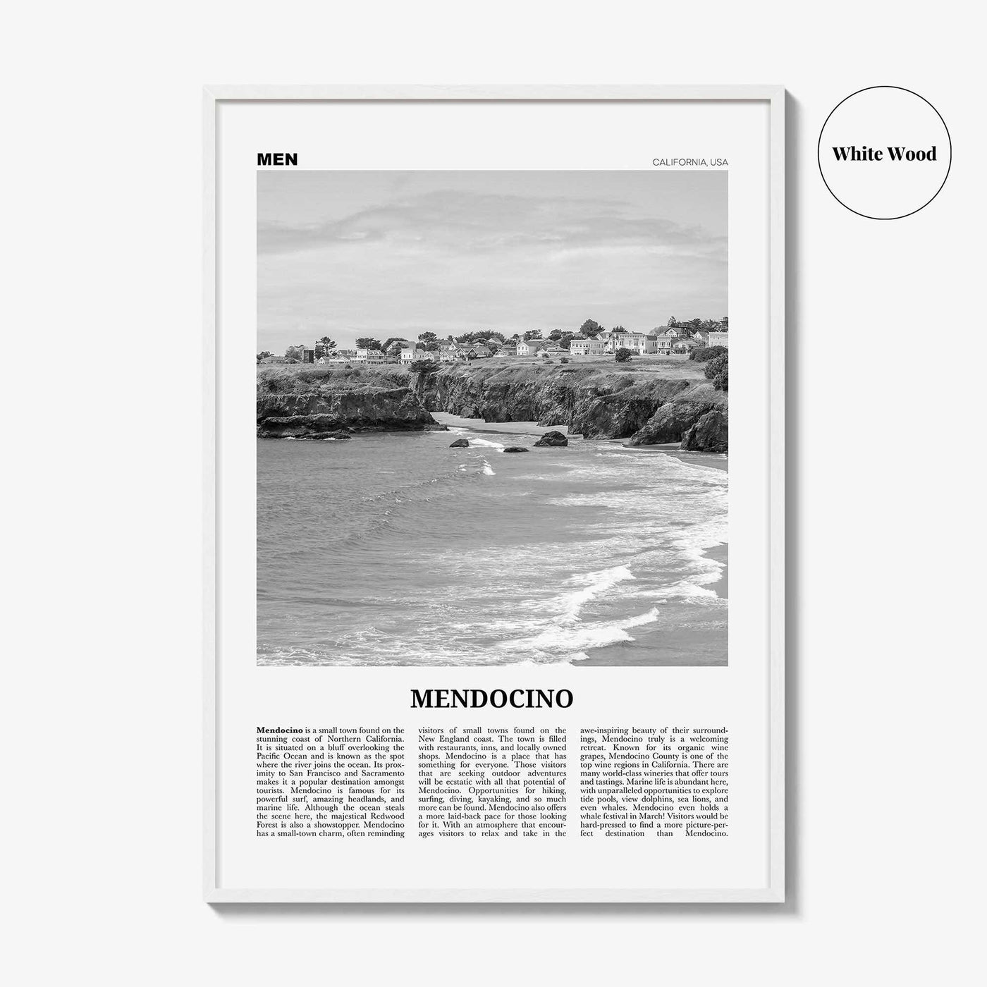 Mendocino Print Black and White, Mendocino Wall Art, Mendocino Poster, Mendocino Photo, Mendocino Wall Décor, California, USA, United States