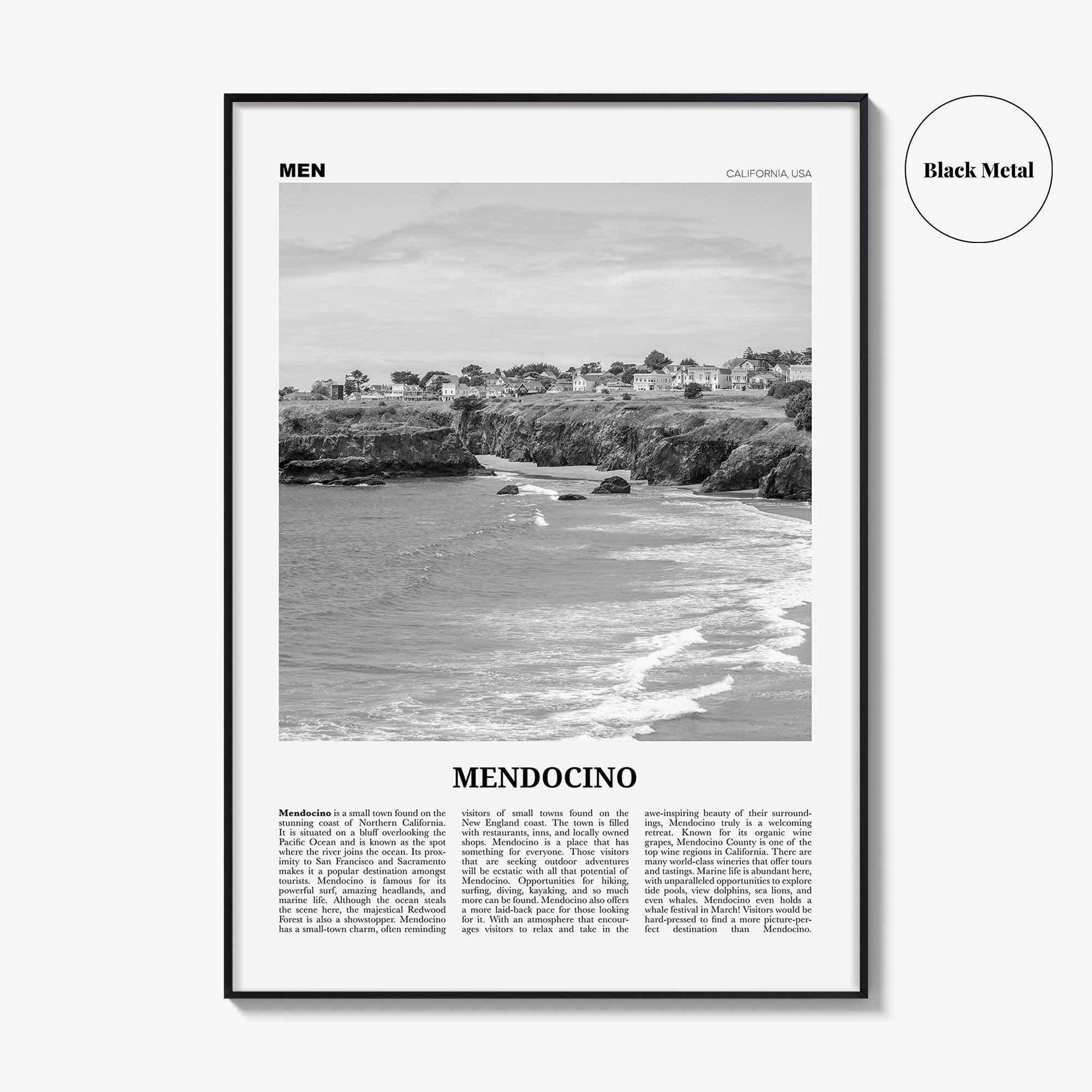 Mendocino Print Black and White, Mendocino Wall Art, Mendocino Poster, Mendocino Photo, Mendocino Wall Décor, California, USA, United States