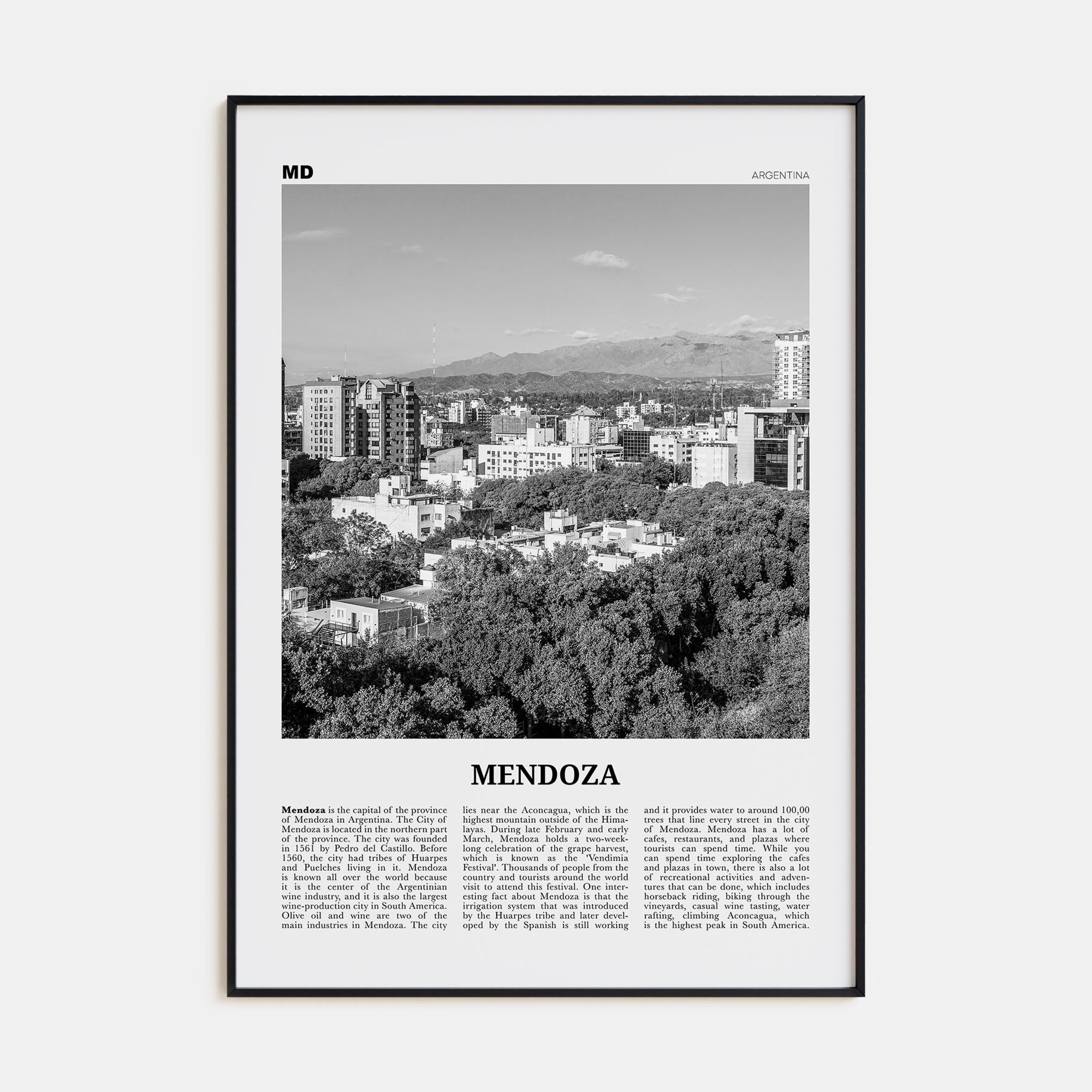 Mendoza Travel B&W Poster