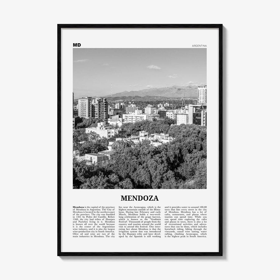 Mendoza Print Black and White, Mendoza Wall Art, Mendoza Poster, Mendoza Photo, Mendoza Wall Décor, Mendoza Map, Argentina