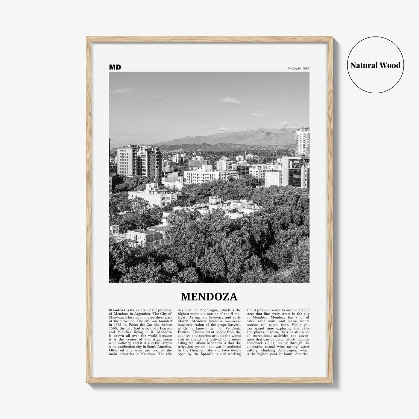Mendoza Print Black and White, Mendoza Wall Art, Mendoza Poster, Mendoza Photo, Mendoza Wall Décor, Mendoza Map, Argentina