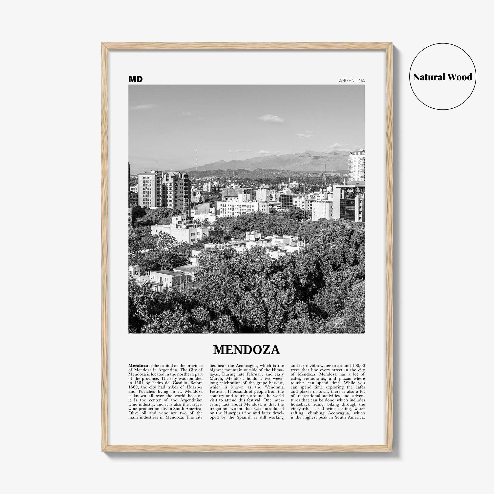 Mendoza Print Black and White, Mendoza Wall Art, Mendoza Poster, Mendoza Photo, Mendoza Wall Décor, Mendoza Map, Argentina