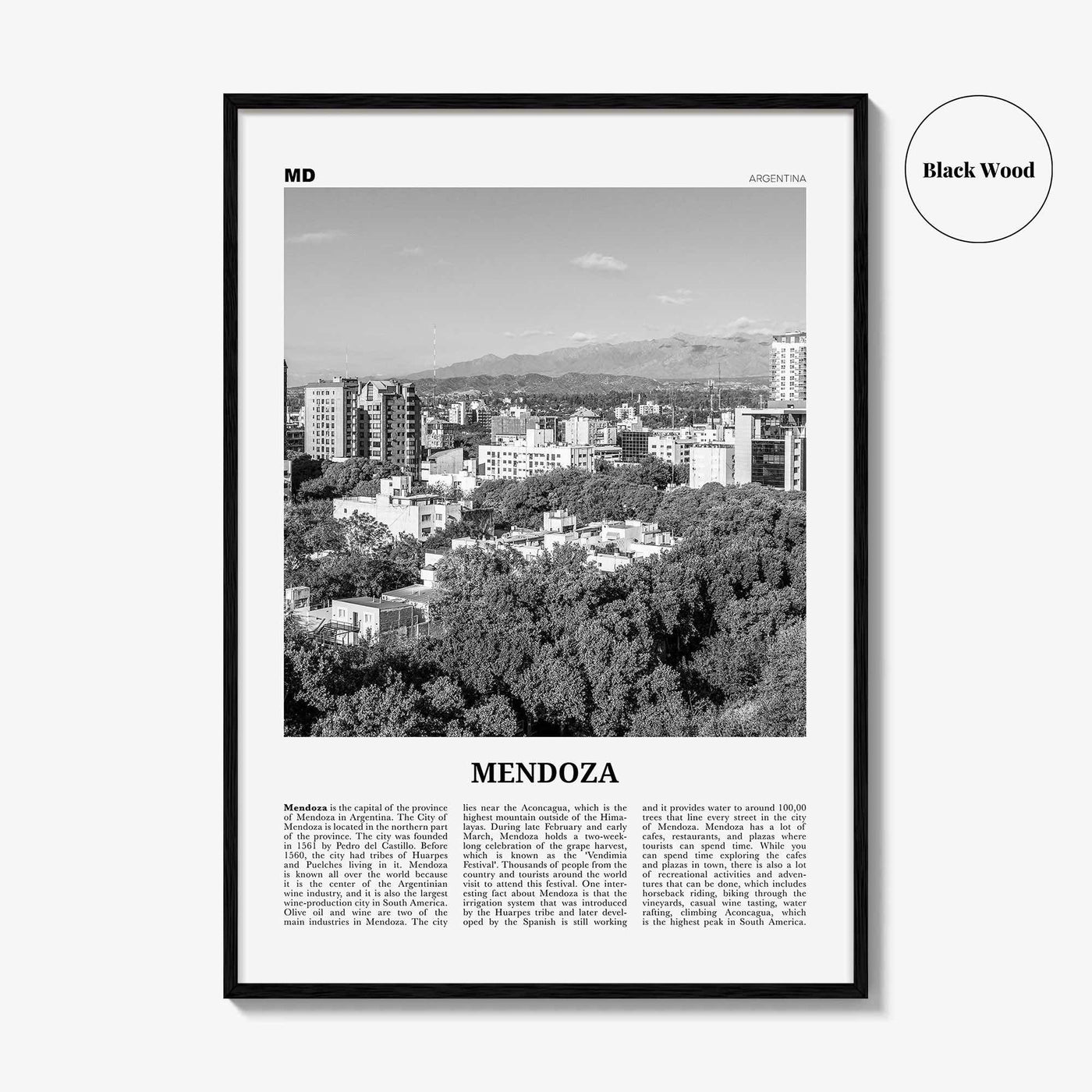 Mendoza Print Black and White, Mendoza Wall Art, Mendoza Poster, Mendoza Photo, Mendoza Wall Décor, Mendoza Map, Argentina