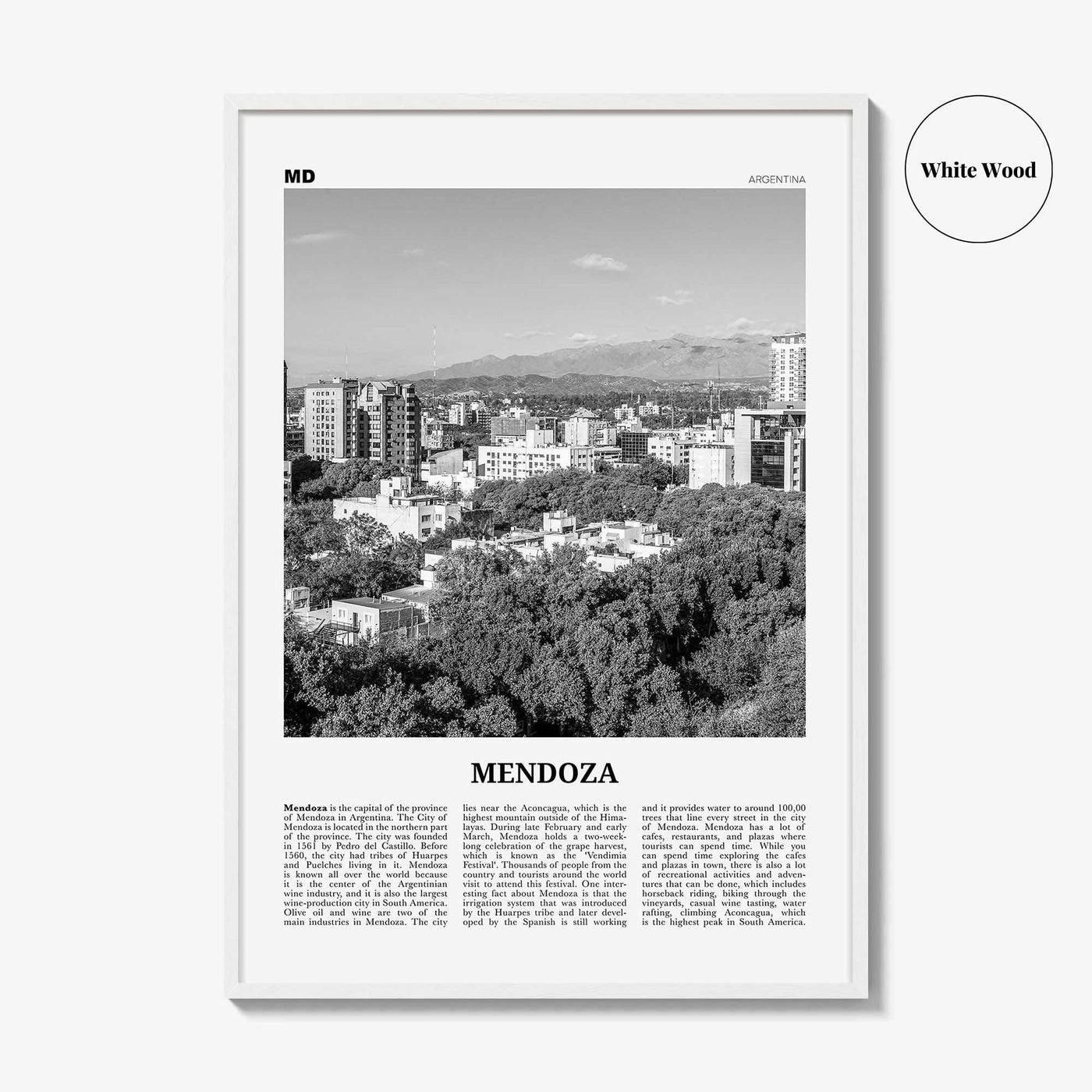 Mendoza Print Black and White, Mendoza Wall Art, Mendoza Poster, Mendoza Photo, Mendoza Wall Décor, Mendoza Map, Argentina