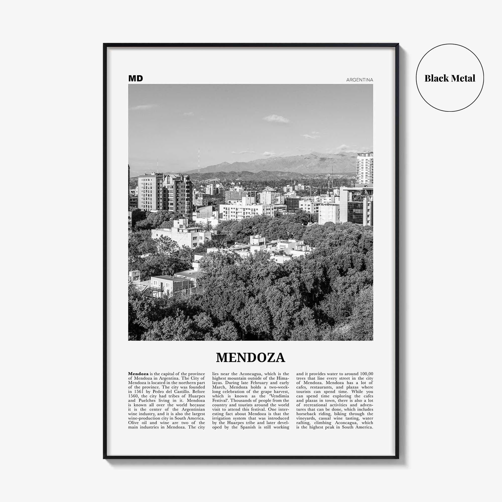 Mendoza Print Black and White, Mendoza Wall Art, Mendoza Poster, Mendoza Photo, Mendoza Wall Décor, Mendoza Map, Argentina