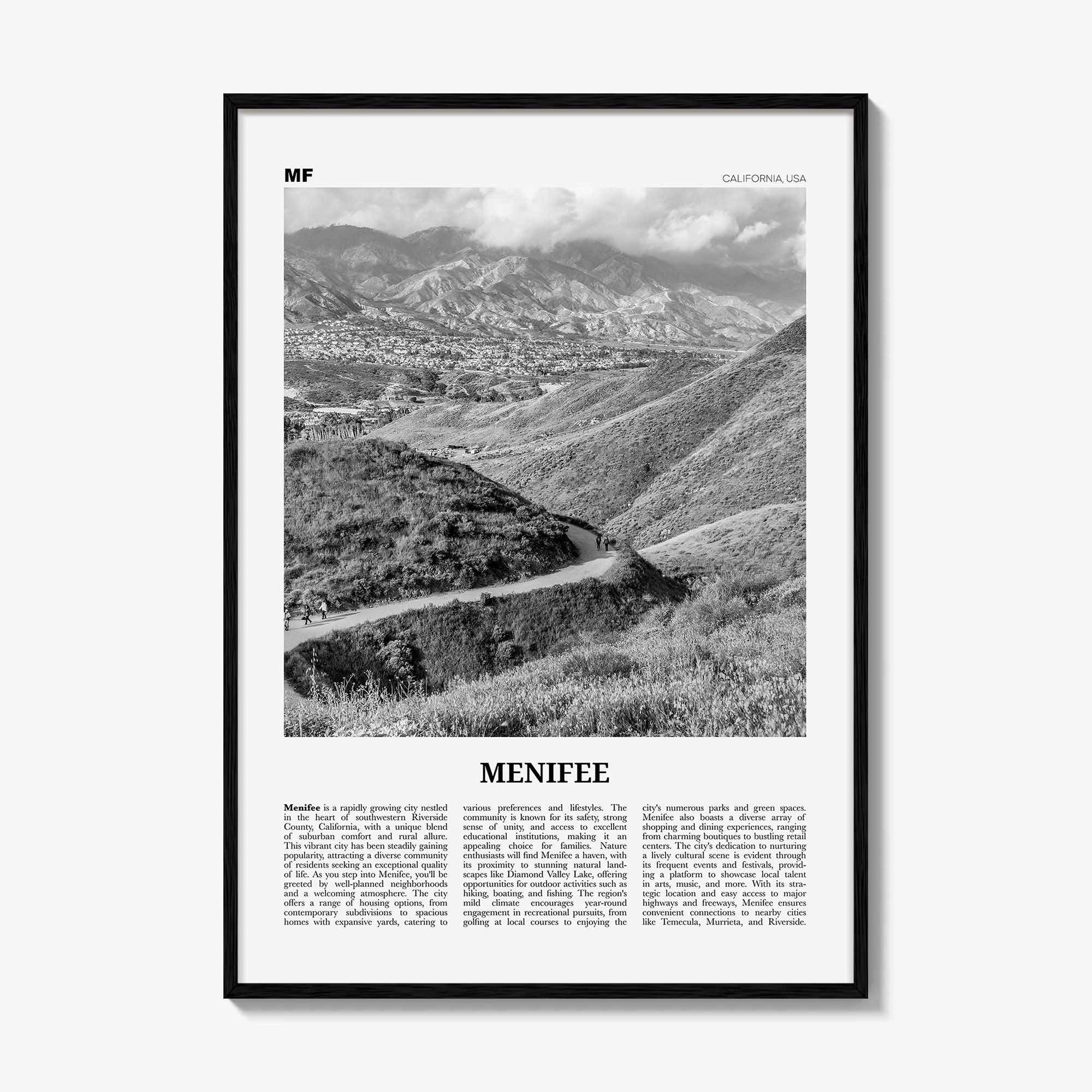 Menifee Print Black and White, Menifee Wall Art, Menifee Poster, Menifee Photo, Menifee Wall Décor, Menifee Map Poster
