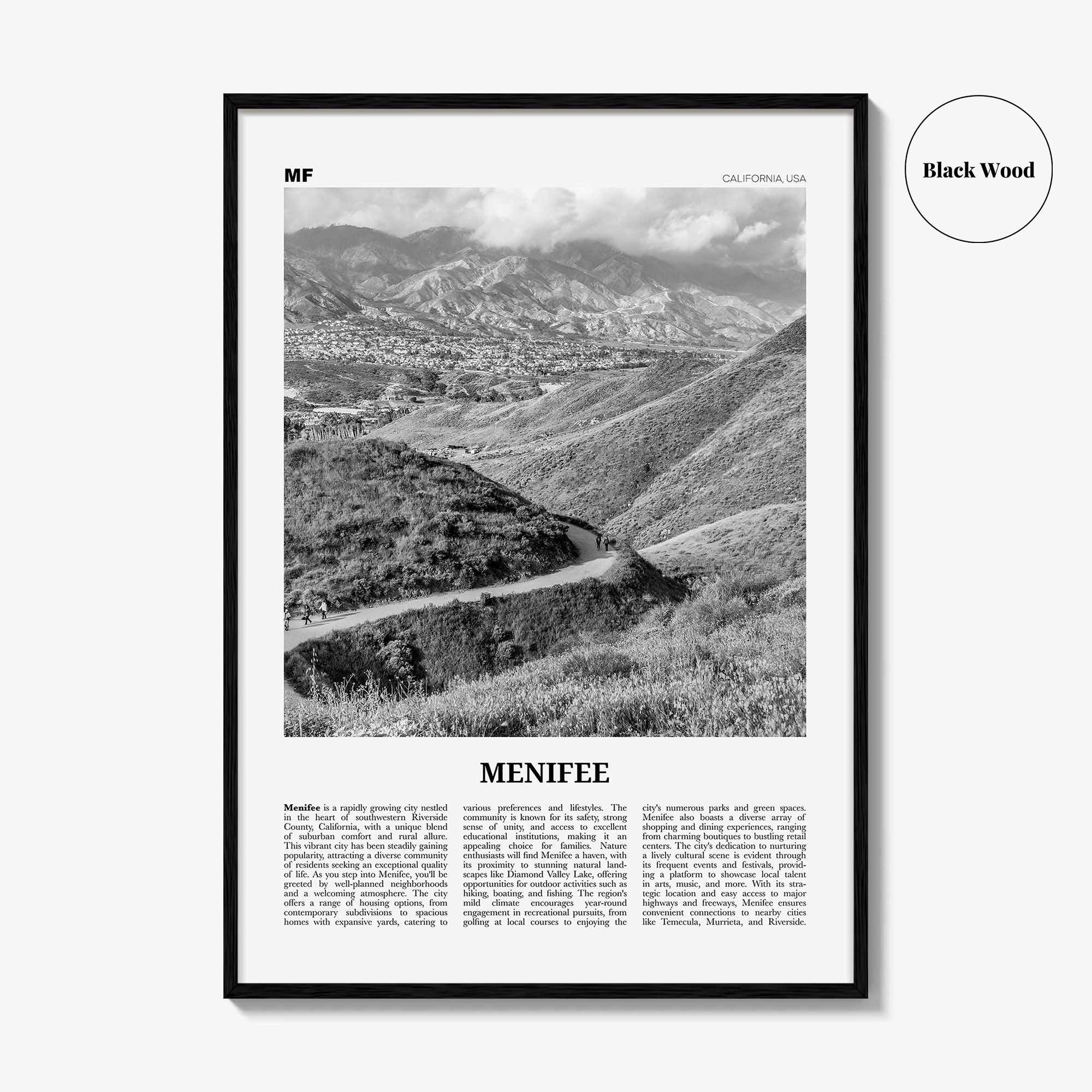 Menifee Print Black and White, Menifee Wall Art, Menifee Poster, Menifee Photo, Menifee Wall Décor, Menifee Map Poster