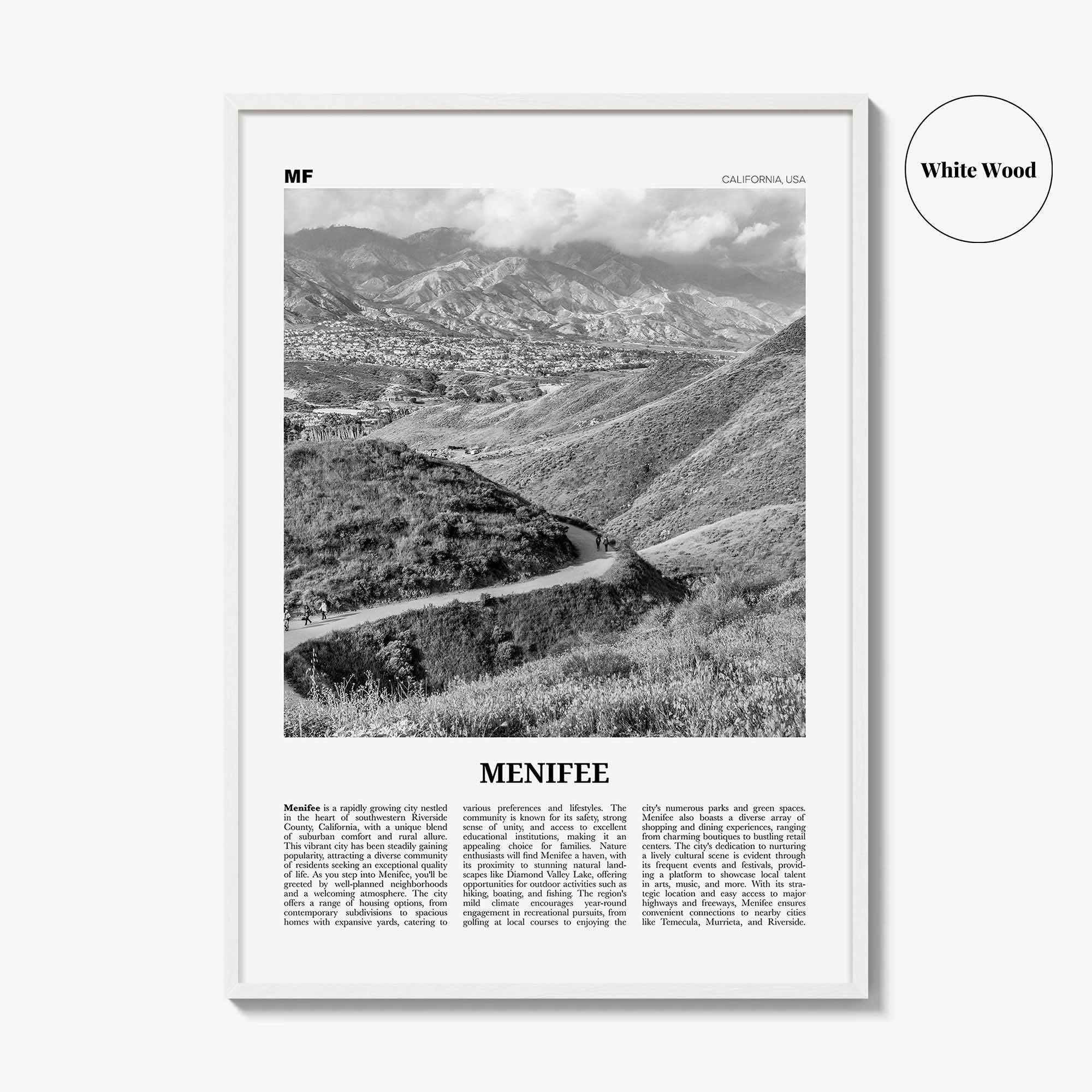 Menifee Print Black and White, Menifee Wall Art, Menifee Poster, Menifee Photo, Menifee Wall Décor, Menifee Map Poster