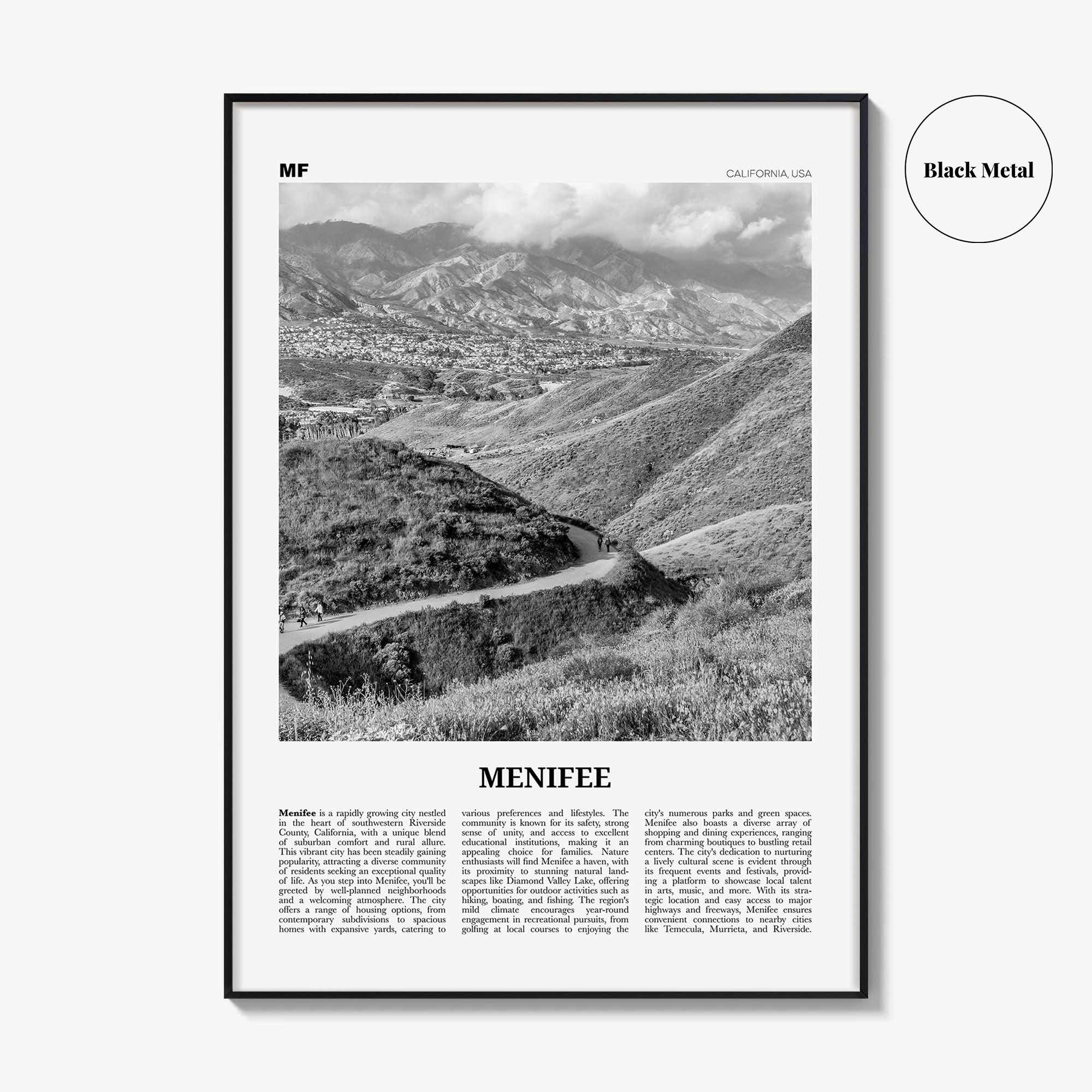 Menifee Print Black and White, Menifee Wall Art, Menifee Poster, Menifee Photo, Menifee Wall Décor, Menifee Map Poster