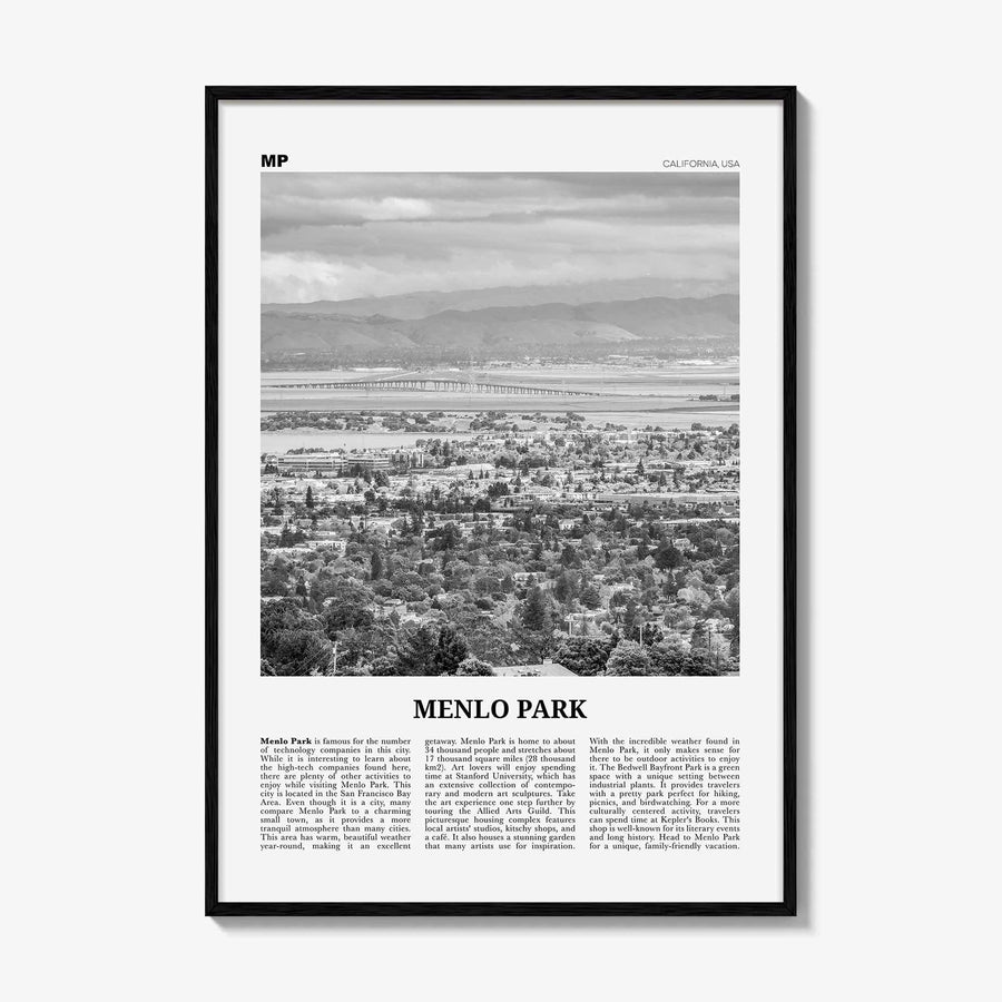 Menlo Park Print Black and White, Menlo Park Wall Art, Menlo Park Poster, Menlo Park Photo, Menlo Park Décor, Menlo Park Map, California USA