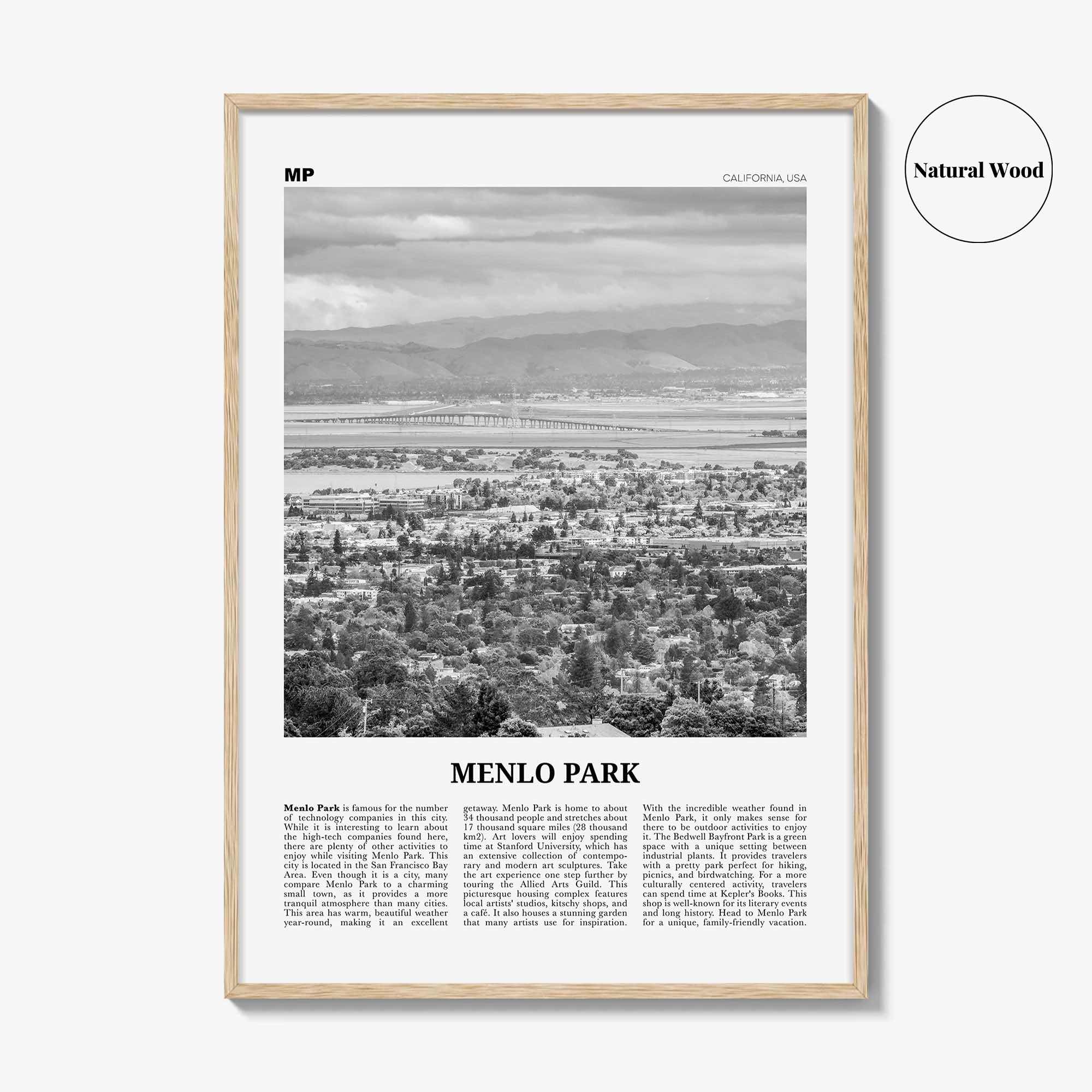 Menlo Park Print Black and White, Menlo Park Wall Art, Menlo Park Poster, Menlo Park Photo, Menlo Park Décor, Menlo Park Map, California USA