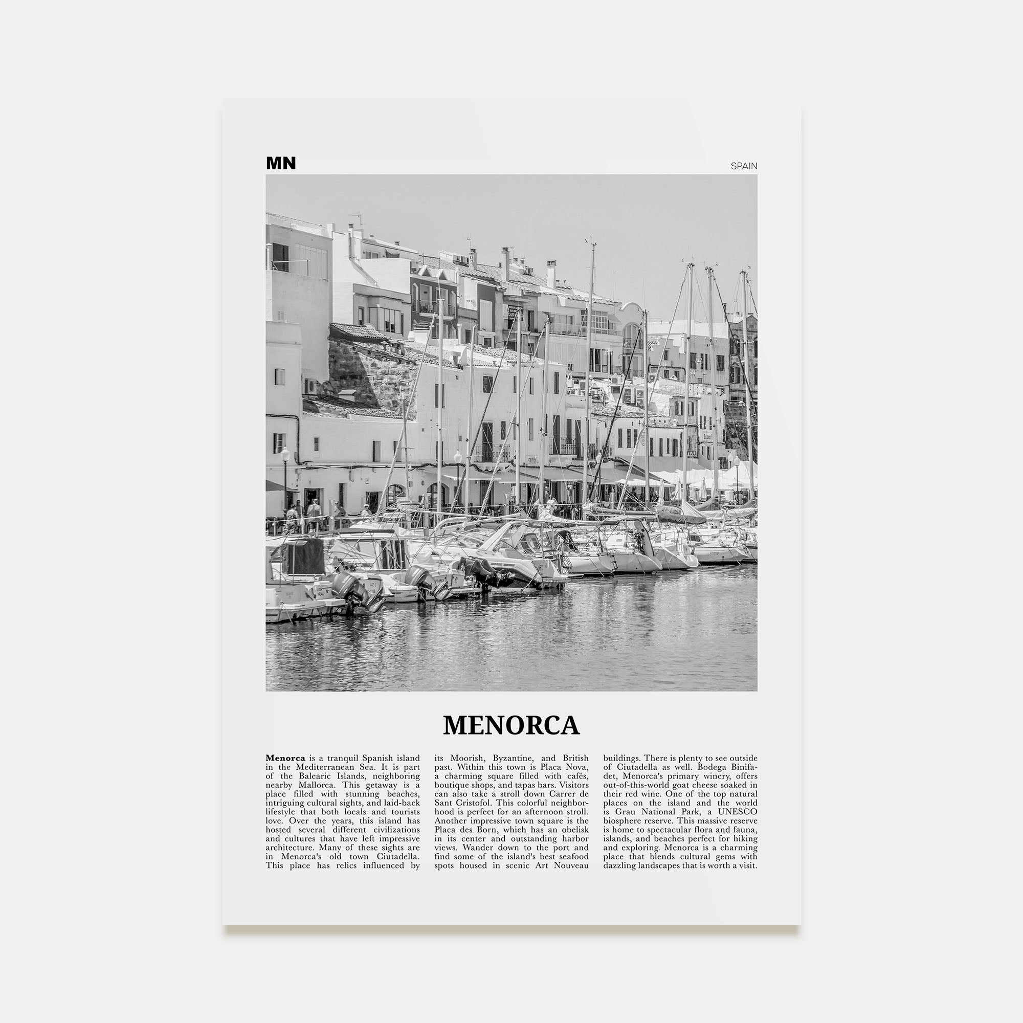 Menorca Travel B&W Poster