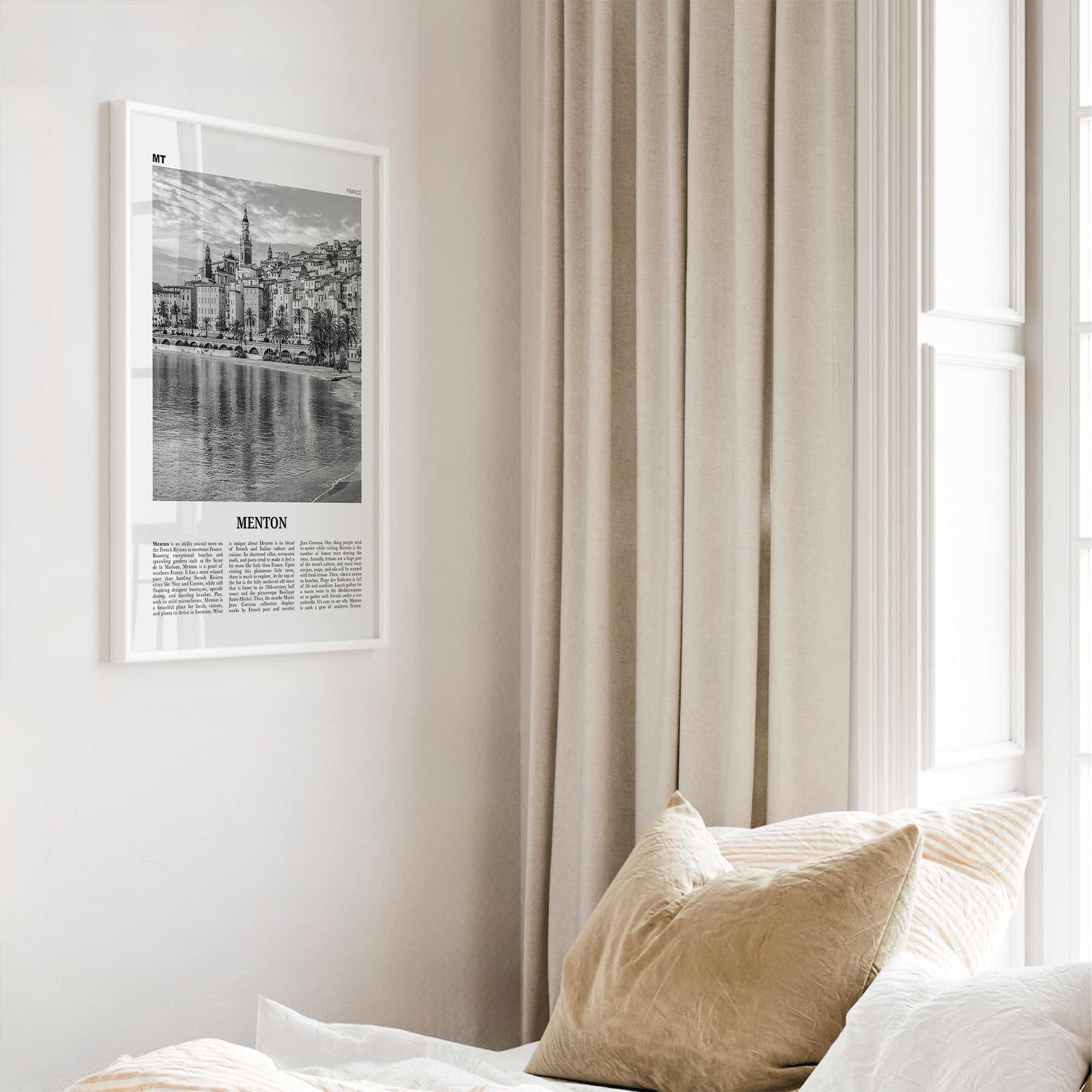Menton Print Black and White, Menton Wall Art, Menton Poster, Menton Photo, Menton Wall Décor, Menton Map, France