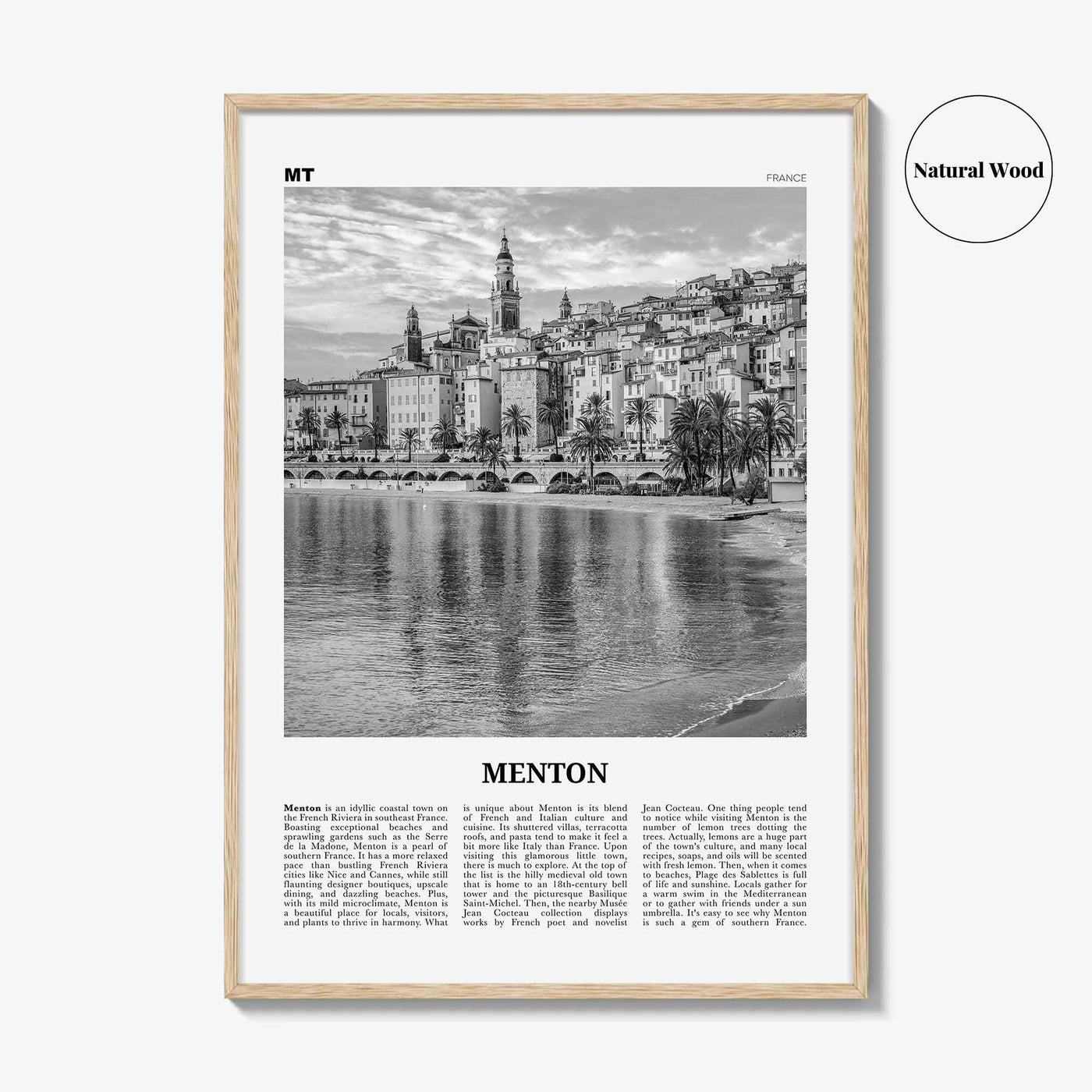 Menton Print Black and White, Menton Wall Art, Menton Poster, Menton Photo, Menton Wall Décor, Menton Map, France
