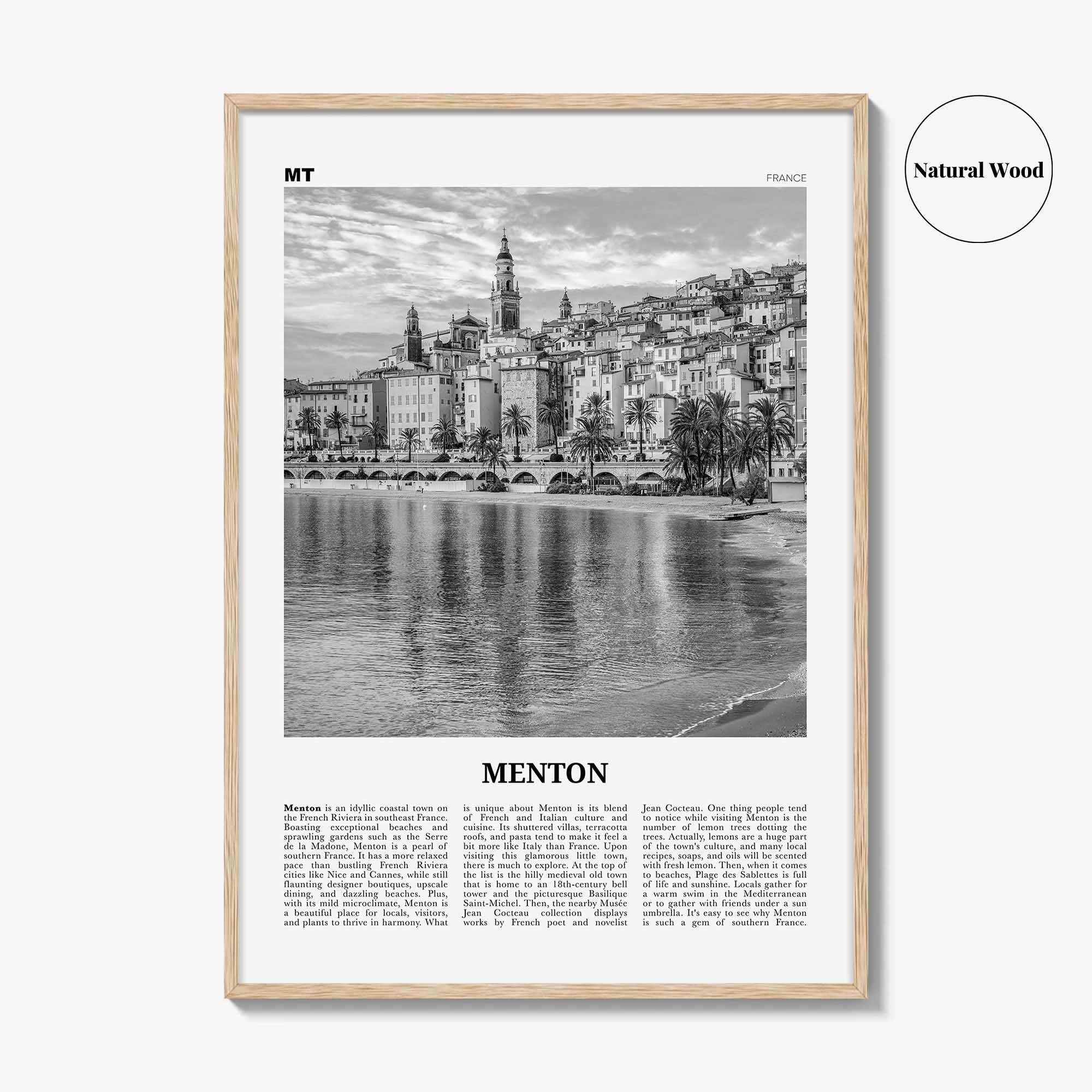 Menton Print Black and White, Menton Wall Art, Menton Poster, Menton Photo, Menton Wall Décor, Menton Map, France