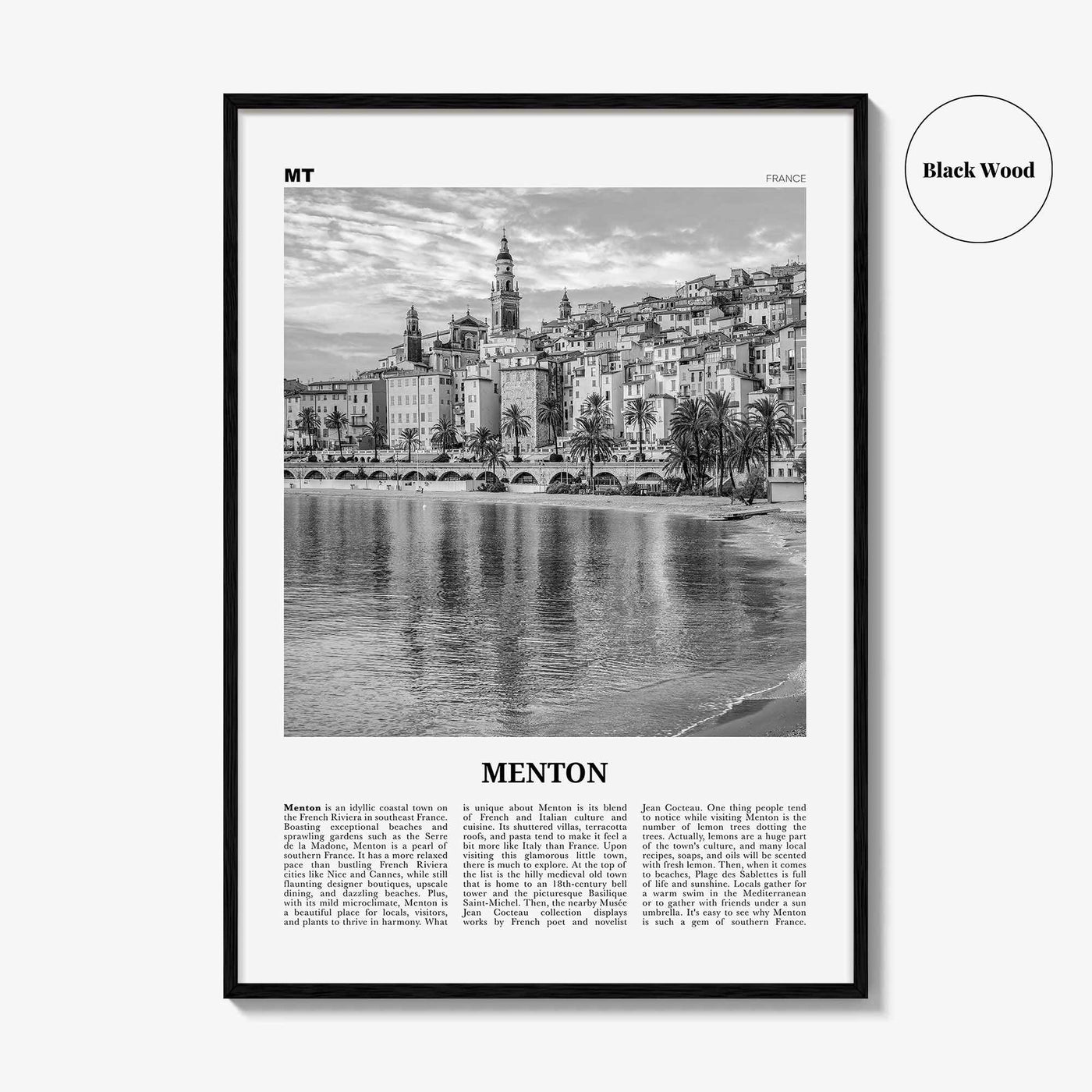 Menton Print Black and White, Menton Wall Art, Menton Poster, Menton Photo, Menton Wall Décor, Menton Map, France