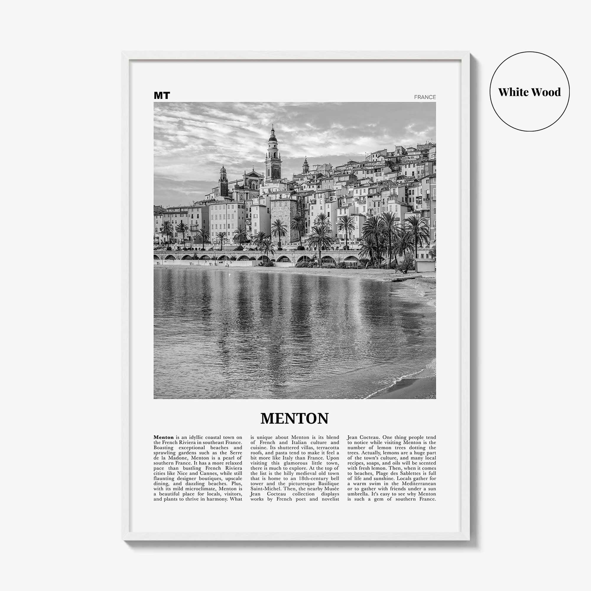 Menton Print Black and White, Menton Wall Art, Menton Poster, Menton Photo, Menton Wall Décor, Menton Map, France