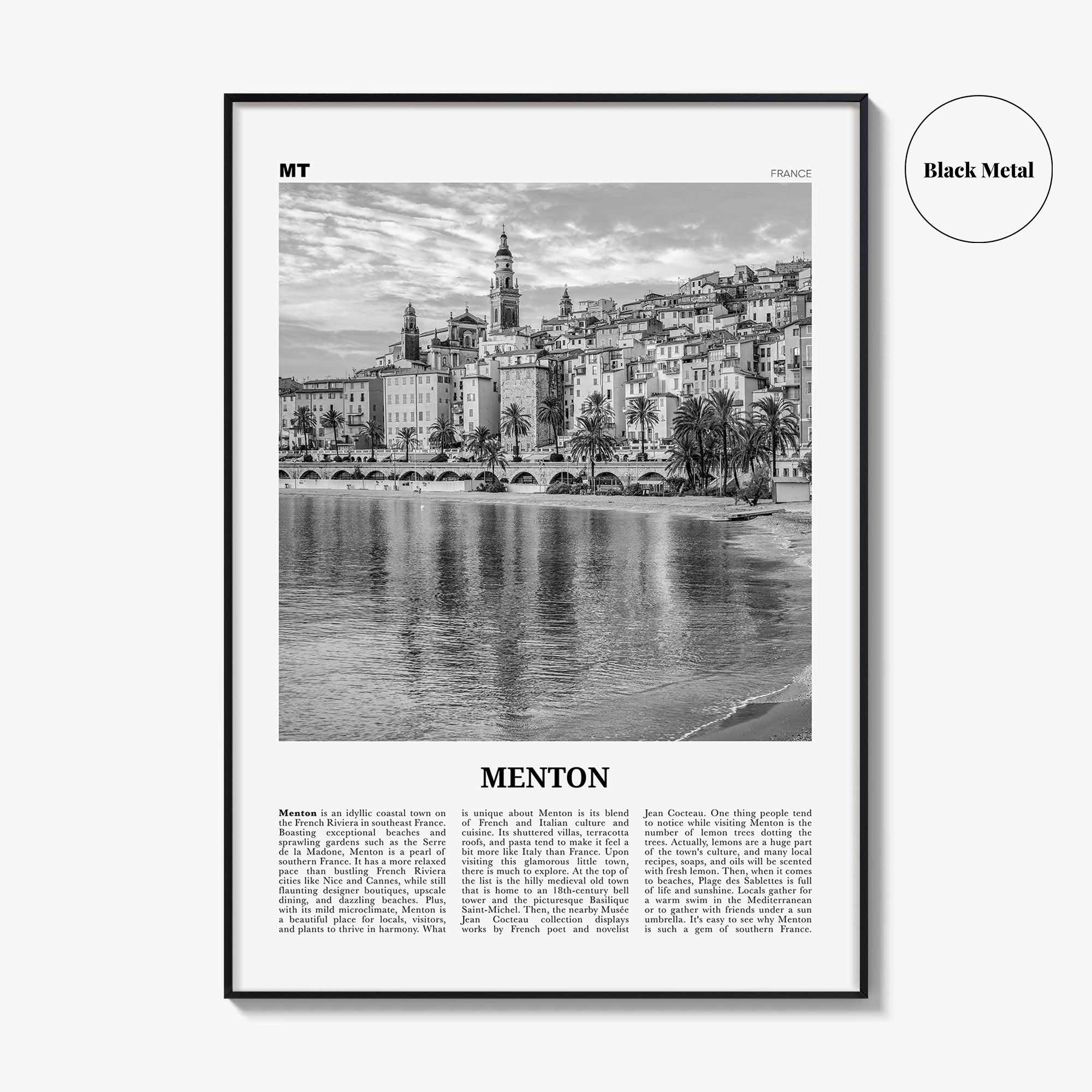 Menton Print Black and White, Menton Wall Art, Menton Poster, Menton Photo, Menton Wall Décor, Menton Map, France