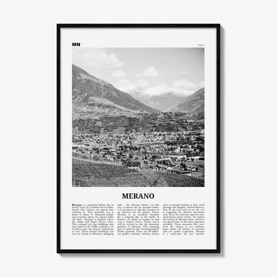 Merano Print Black and White, Merano Wall Art, Merano Poster, Merano Photo, Merano Wall Décor, Merano Map, Italy