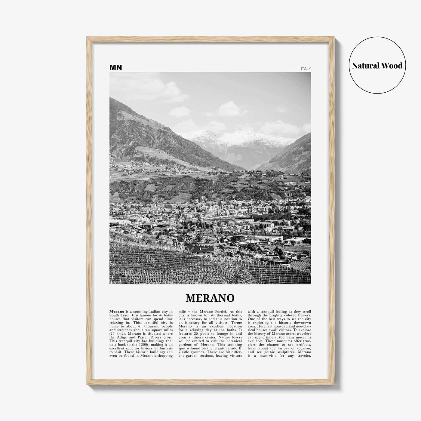 Merano Print Black and White, Merano Wall Art, Merano Poster, Merano Photo, Merano Wall Décor, Merano Map, Italy