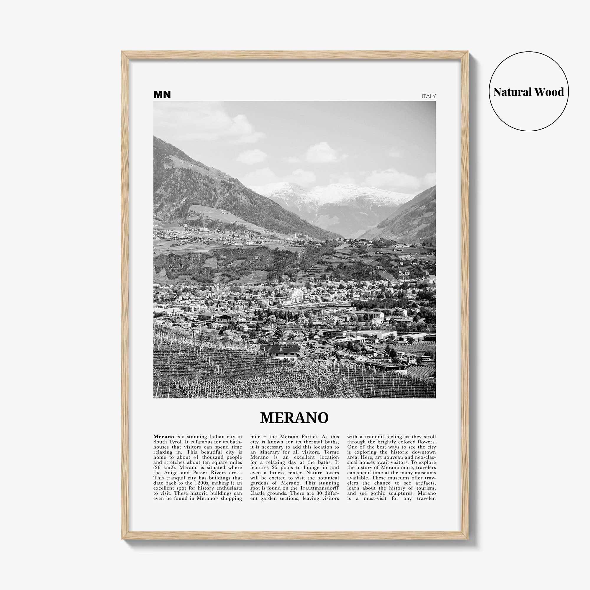 Merano Print Black and White, Merano Wall Art, Merano Poster, Merano Photo, Merano Wall Décor, Merano Map, Italy
