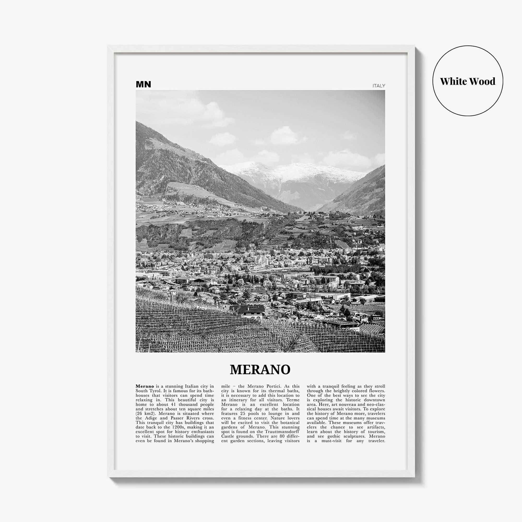 Merano Print Black and White, Merano Wall Art, Merano Poster, Merano Photo, Merano Wall Décor, Merano Map, Italy