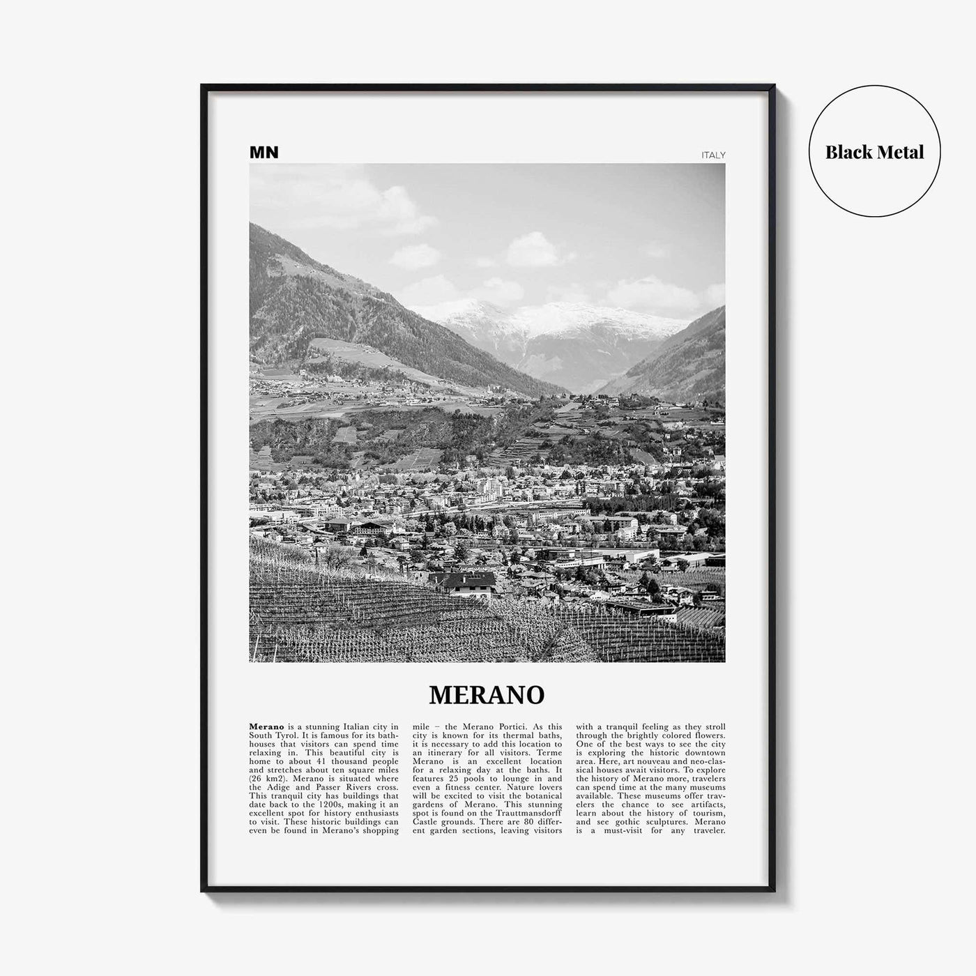Merano Print Black and White, Merano Wall Art, Merano Poster, Merano Photo, Merano Wall Décor, Merano Map, Italy