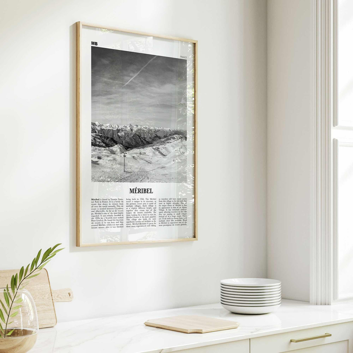 Meribel Print Black and White, Méribel Wall Art, Méribel Poster, Méribel Photo, Méribel Wall Décor, Méribel Map, France