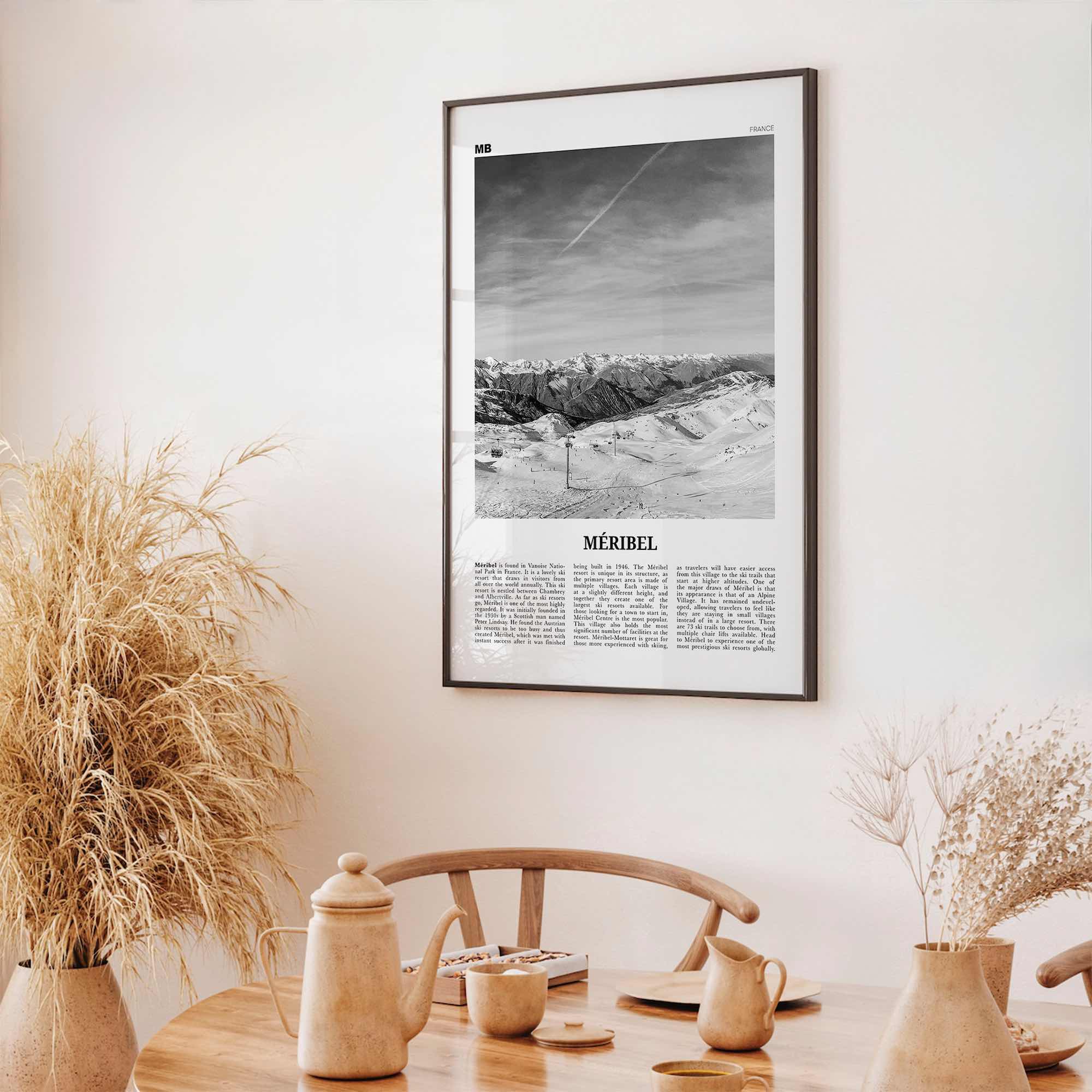 Meribel Print Black and White, Méribel Wall Art, Méribel Poster, Méribel Photo, Méribel Wall Décor, Méribel Map, France