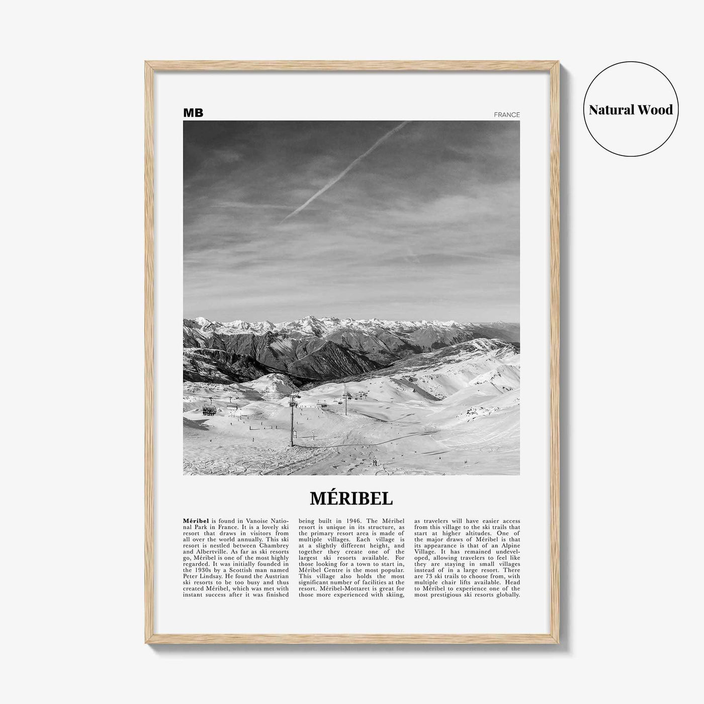 Meribel Print Black and White, Méribel Wall Art, Méribel Poster, Méribel Photo, Méribel Wall Décor, Méribel Map, France