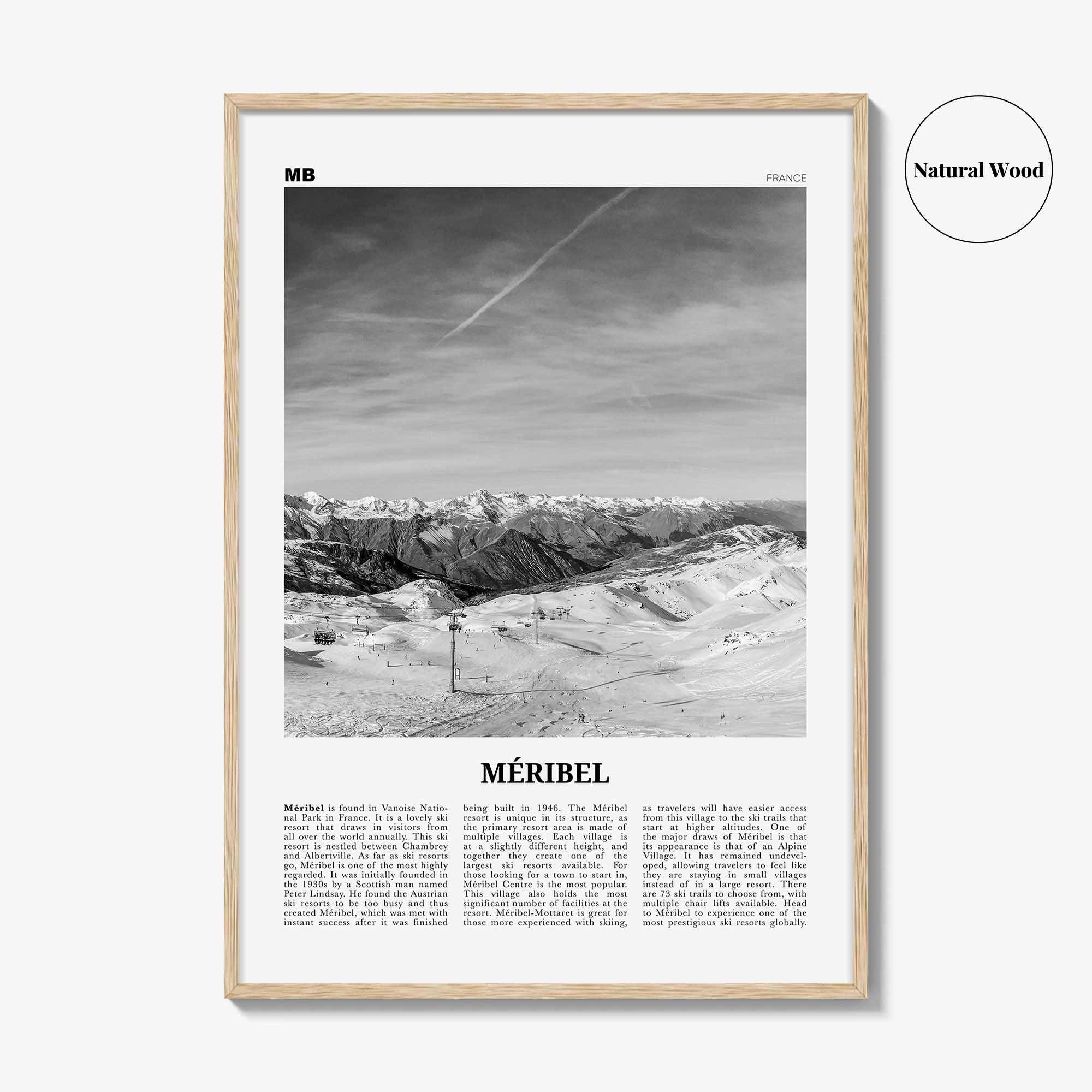 Meribel Print Black and White, Méribel Wall Art, Méribel Poster, Méribel Photo, Méribel Wall Décor, Méribel Map, France