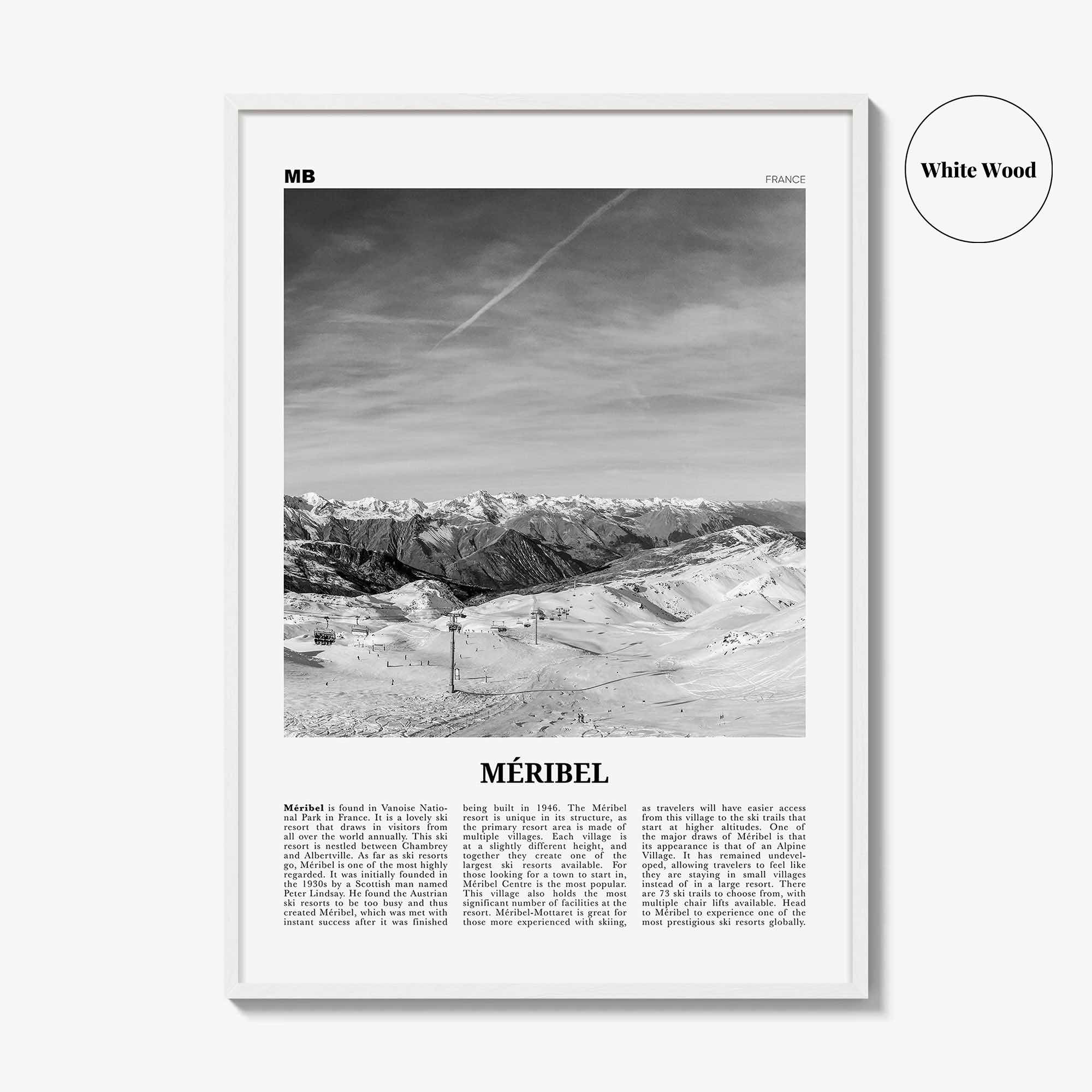 Meribel Print Black and White, Méribel Wall Art, Méribel Poster, Méribel Photo, Méribel Wall Décor, Méribel Map, France
