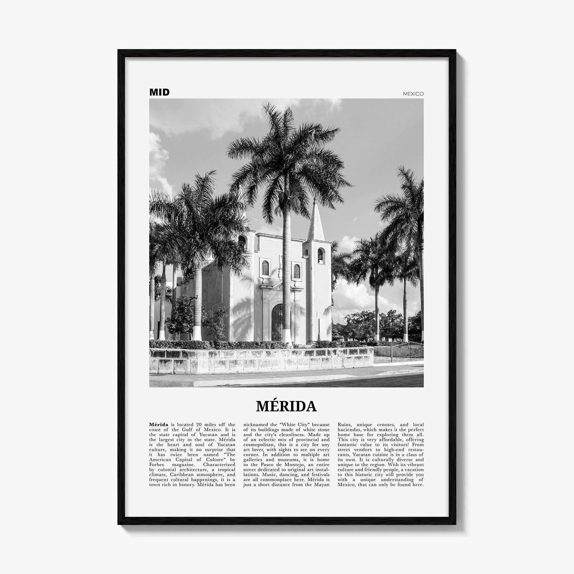 Merida Print Black and White, Mérida Wall Art, Mérida Poster, Mérida Photo, Mérida Wall Décor, Yucatán, Mexico