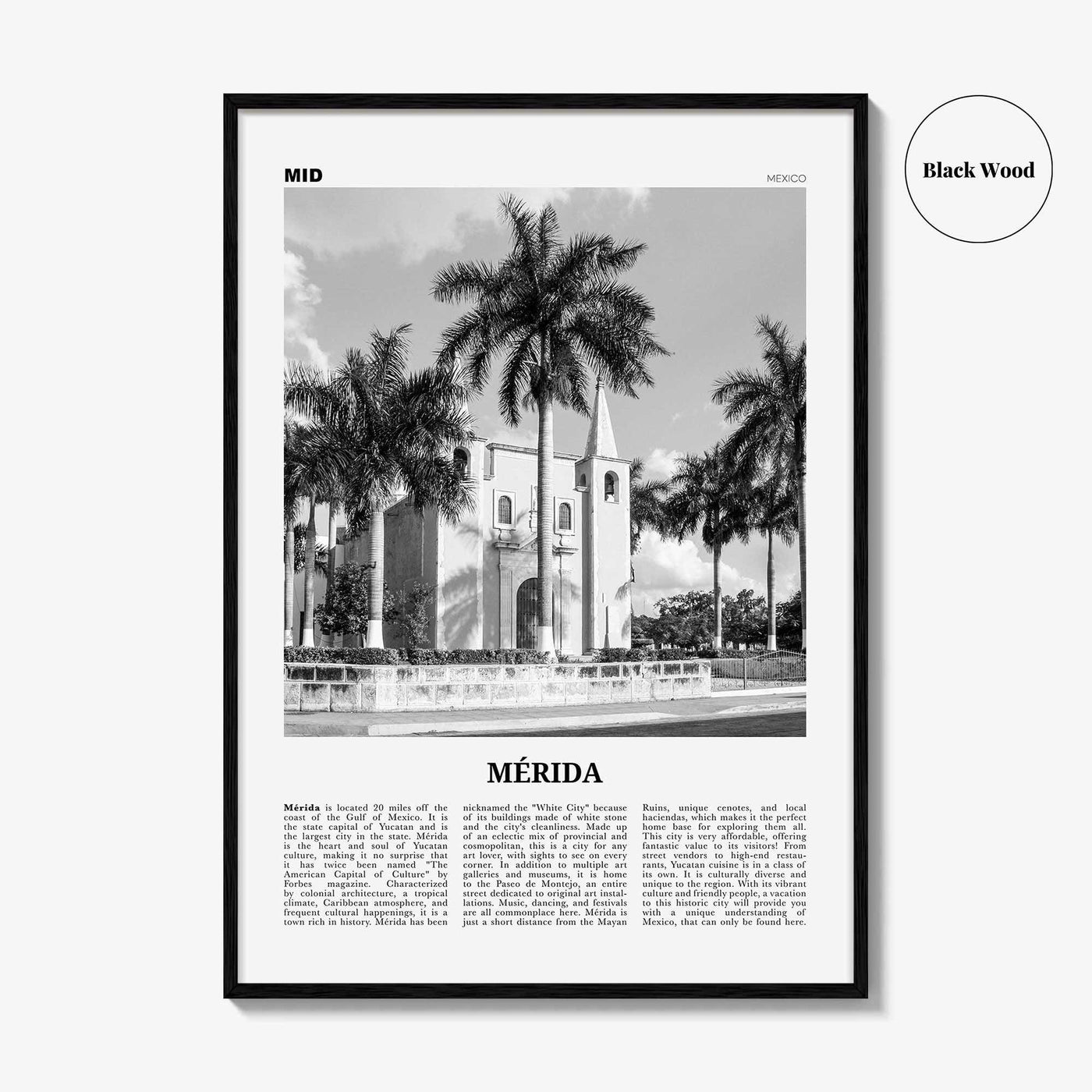 Merida Print Black and White, Mérida Wall Art, Mérida Poster, Mérida Photo, Mérida Wall Décor, Yucatán, Mexico
