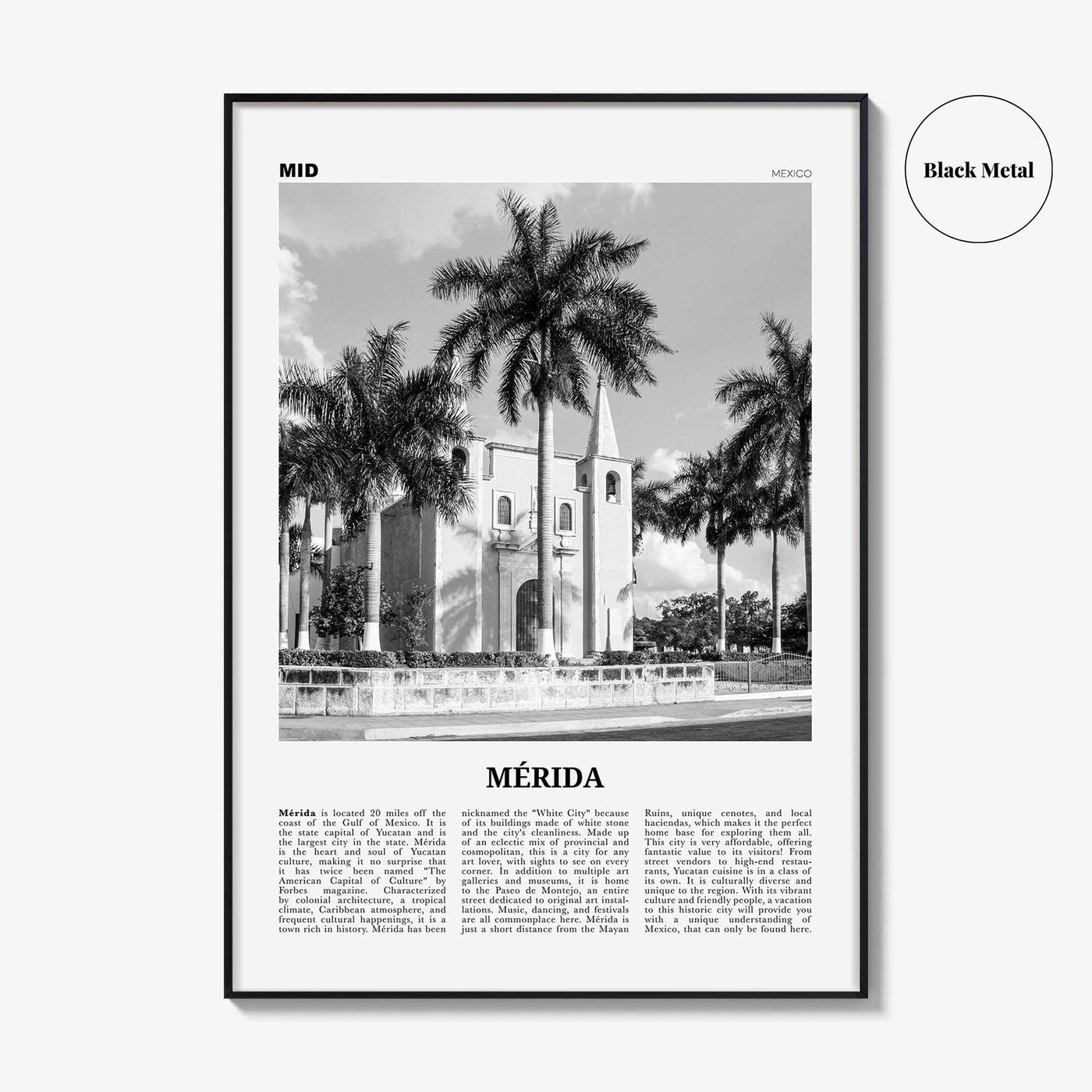 Merida Print Black and White, Mérida Wall Art, Mérida Poster, Mérida Photo, Mérida Wall Décor, Yucatán, Mexico
