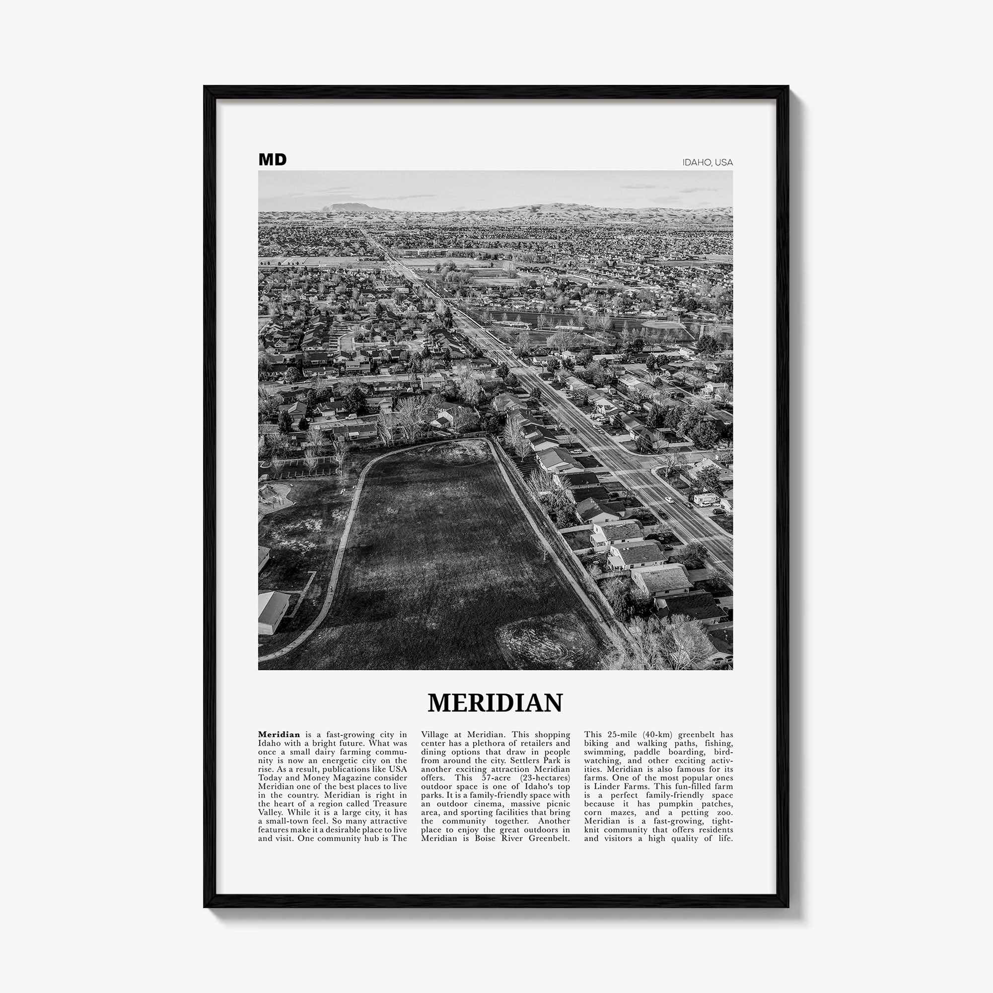 Meridian Print Black and White, Meridian Wall Art, Meridian Poster, Meridian Photo, Meridian Wall Décor, Meridian Map, Idaho, USA