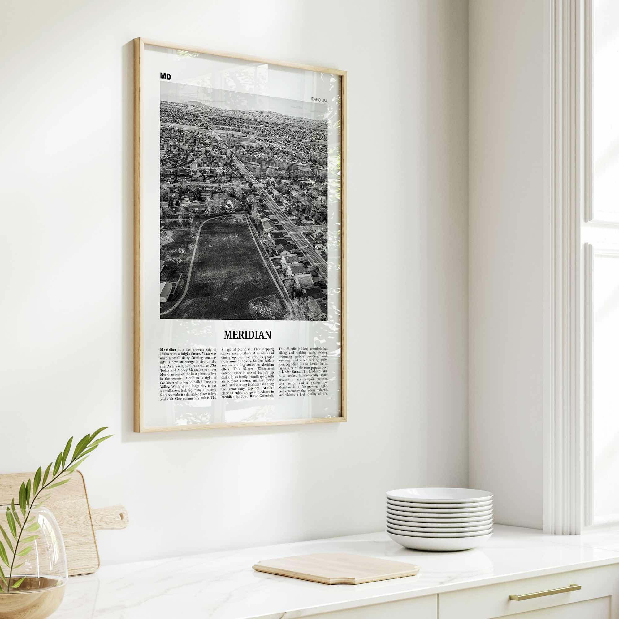 Meridian Print Black and White, Meridian Wall Art, Meridian Poster, Meridian Photo, Meridian Wall Décor, Meridian Map, Idaho, USA
